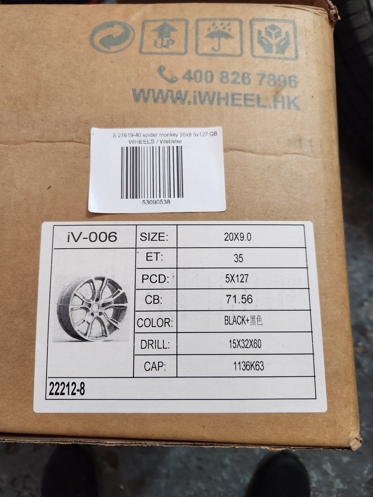 21919 - 40 W568 SPYDER MONKEY 20X9.5 5x127 GLOSS BLACK - Gun Hill Tire House (WTW - WHOLESALE TIRES & WHEELS)