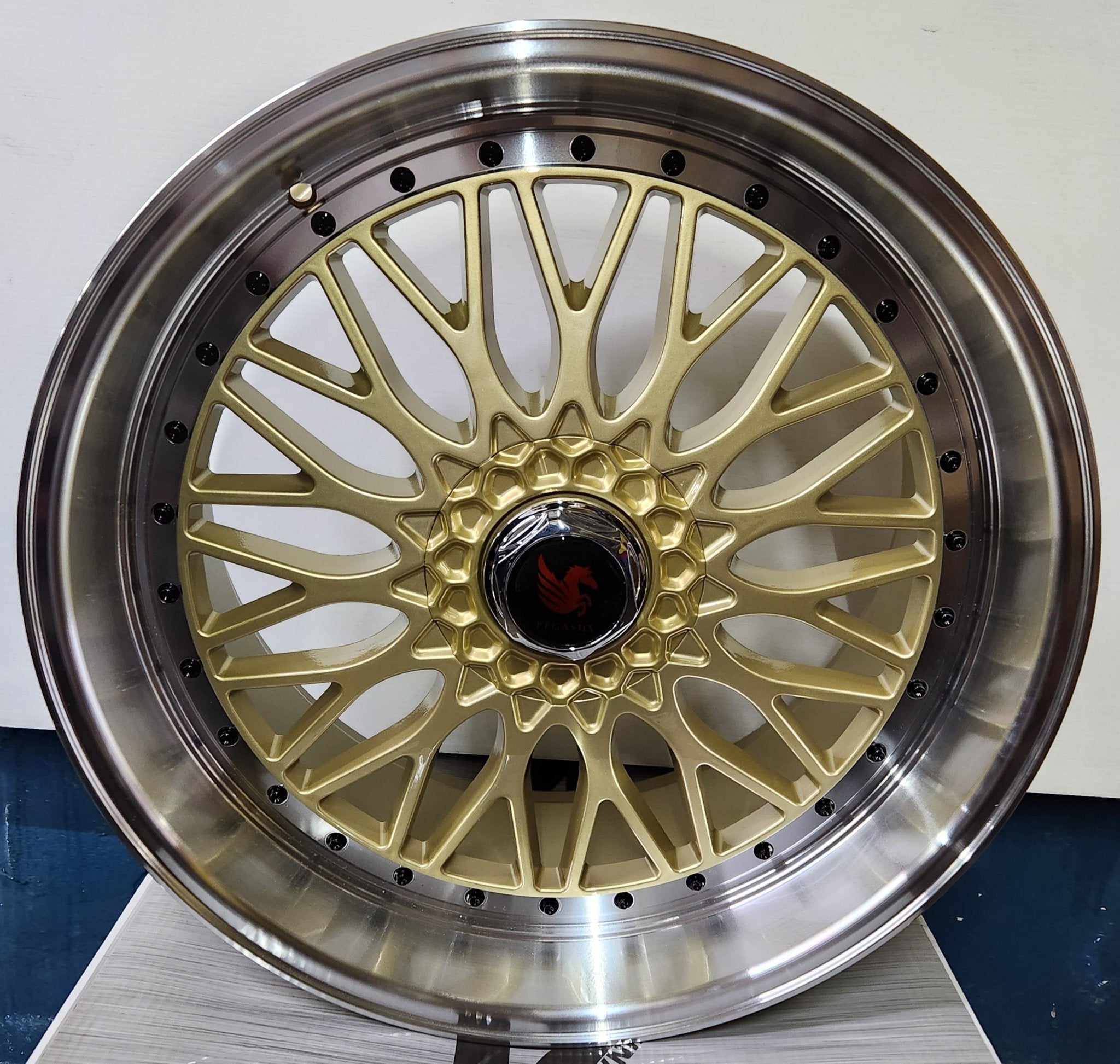RBM1 22X10.5 5X112 5X114.3 5X120 GOLD MACHINED LIP CHROME RIVETS - Gun Hill Tire House (WTW - WHOLESALE TIRES & WHEELS)