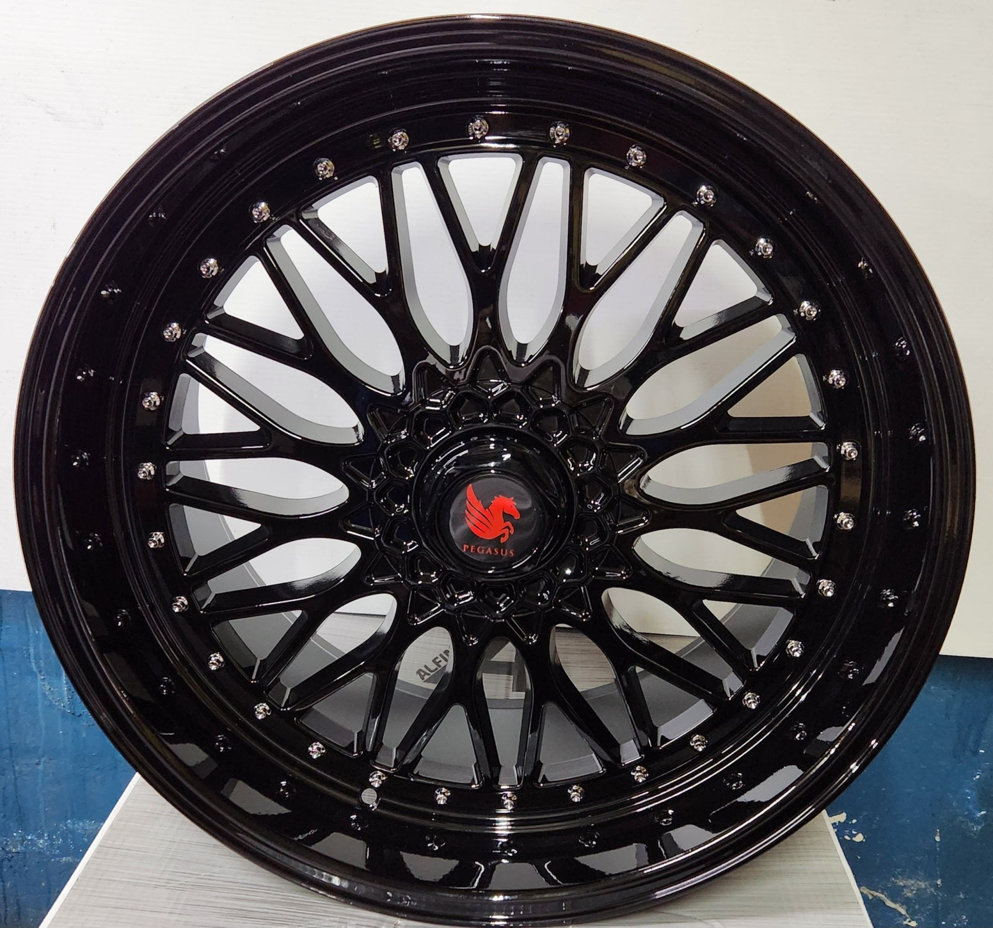 RBM1 22X9.0 5X112 5X114.3 5X120 FULL PIANO BLACK CHROME RIVETS - Gun Hill Tire House (WTW - WHOLESALE TIRES & WHEELS)