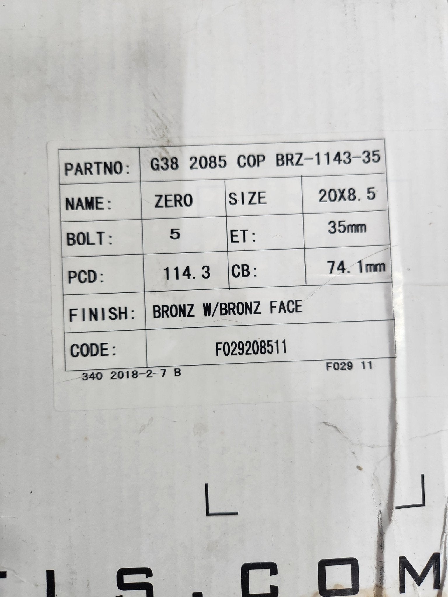 GWG G38 20X8.5 5X114.3 BRONZE - Gun Hill Tire House (WTW - WHOLESALE TIRES & WHEELS)