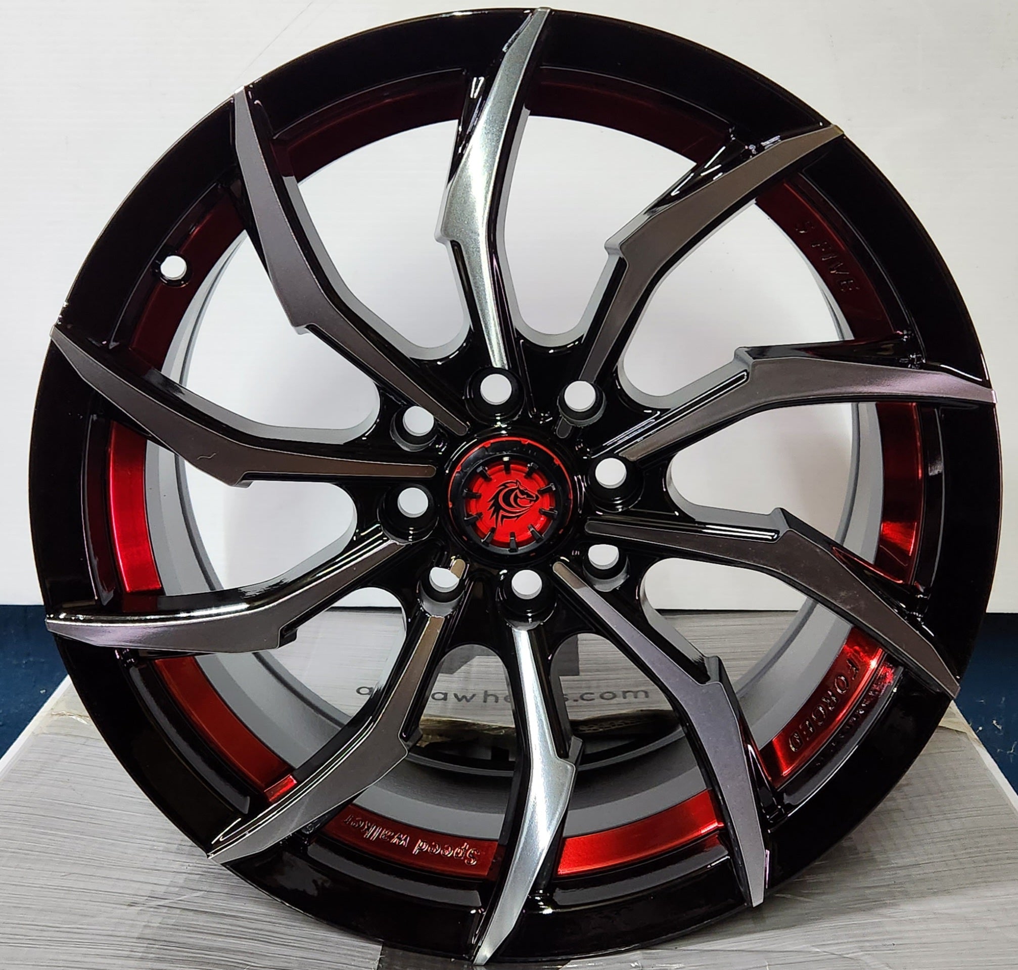 NISOSHI NS28 16X7.0 4X100 4X114.3 PIANO BLACK MACHINED FACE WITH MACHINED RED CUT - Gun Hill Tire House (WTW - WHOLESALE TIRES & WHEELS)
