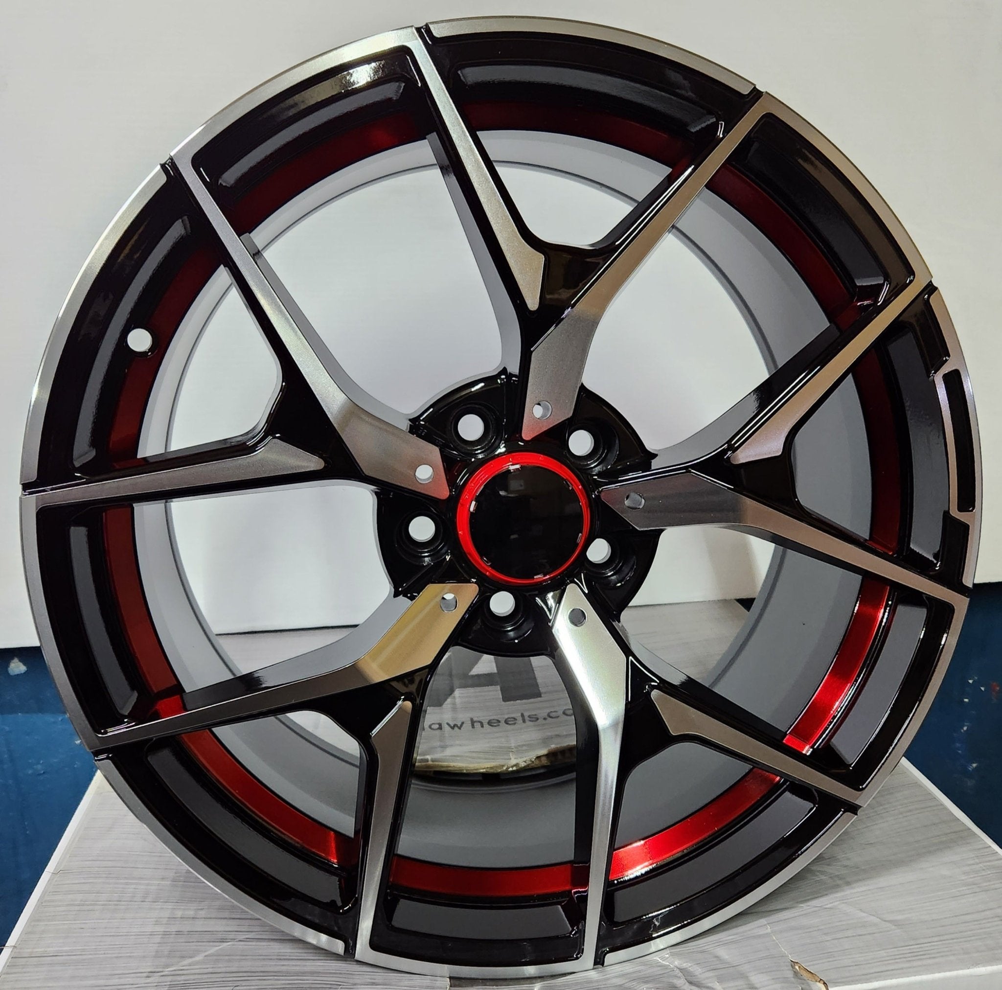 RD32 WHEELS 18x8.0 5x112 GLOSS BLACK MACHINED FACE RED UNDER CUT - Gun Hill Tire House (WTW - WHOLESALE TIRES & WHEELS)
