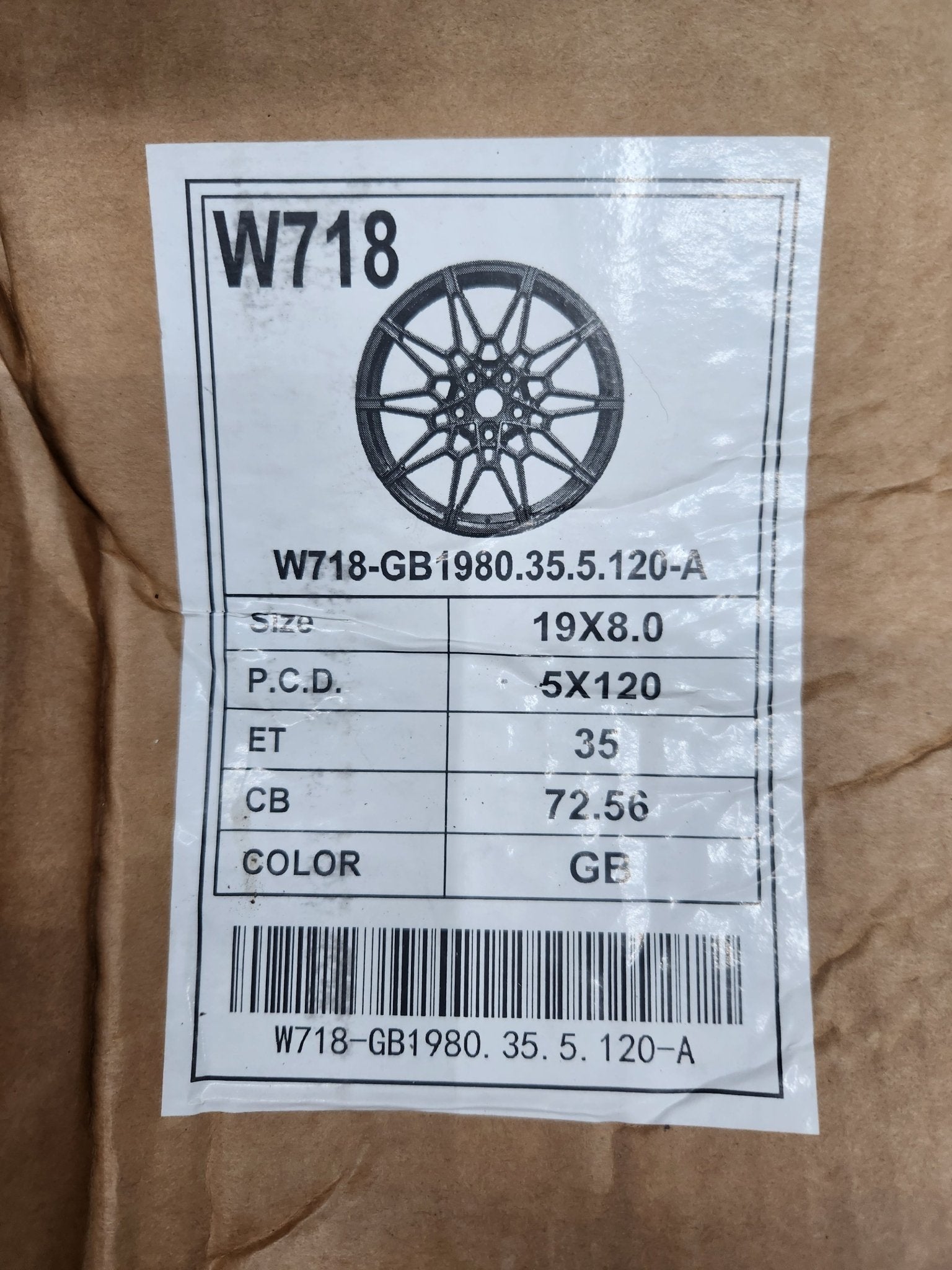 W718 19X8.0 5X120 GLOSS BLACK - Gun Hill Tire House (WTW - WHOLESALE TIRES & WHEELS)