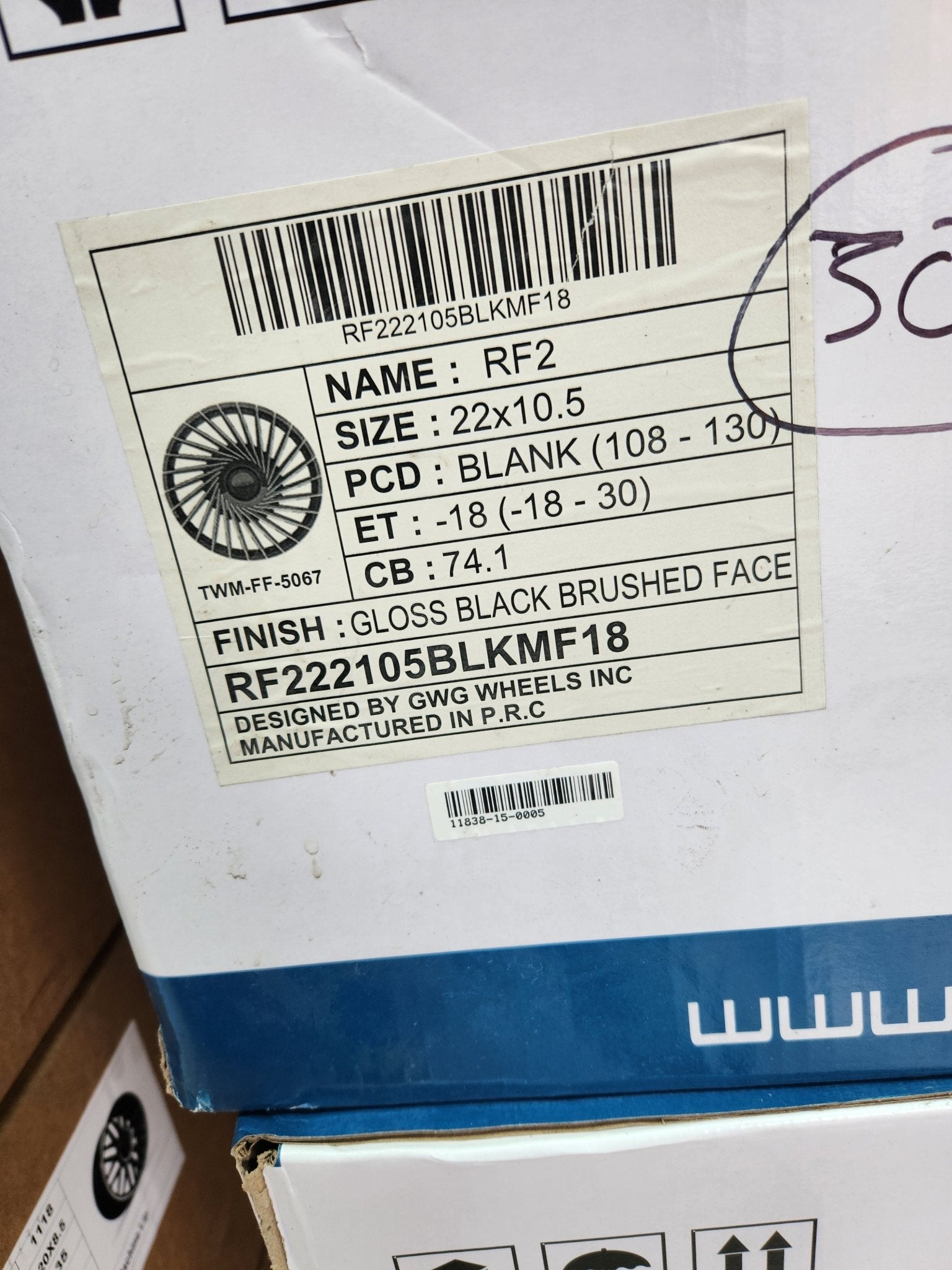 GWG RF2 22X10.5 BLANK GLOSS BLACK BRUSHED FACE - Gun Hill Tire House (WTW - WHOLESALE TIRES & WHEELS)