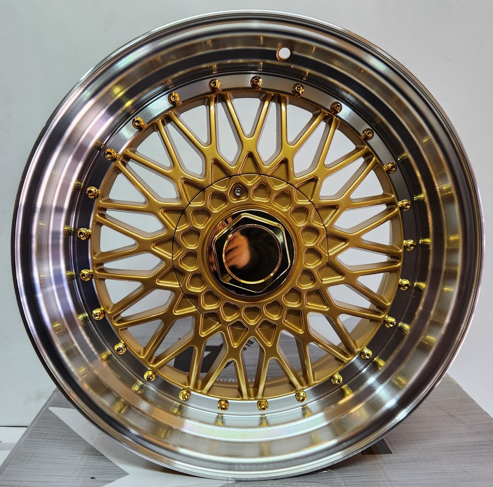 RAPIDASH 171701 17X8.5 5X100 - 5X4.5 GOLD MAC LIP, GOLD RIVETS - Gun Hill Tire House (WTW - WHOLESALE TIRES & WHEELS)