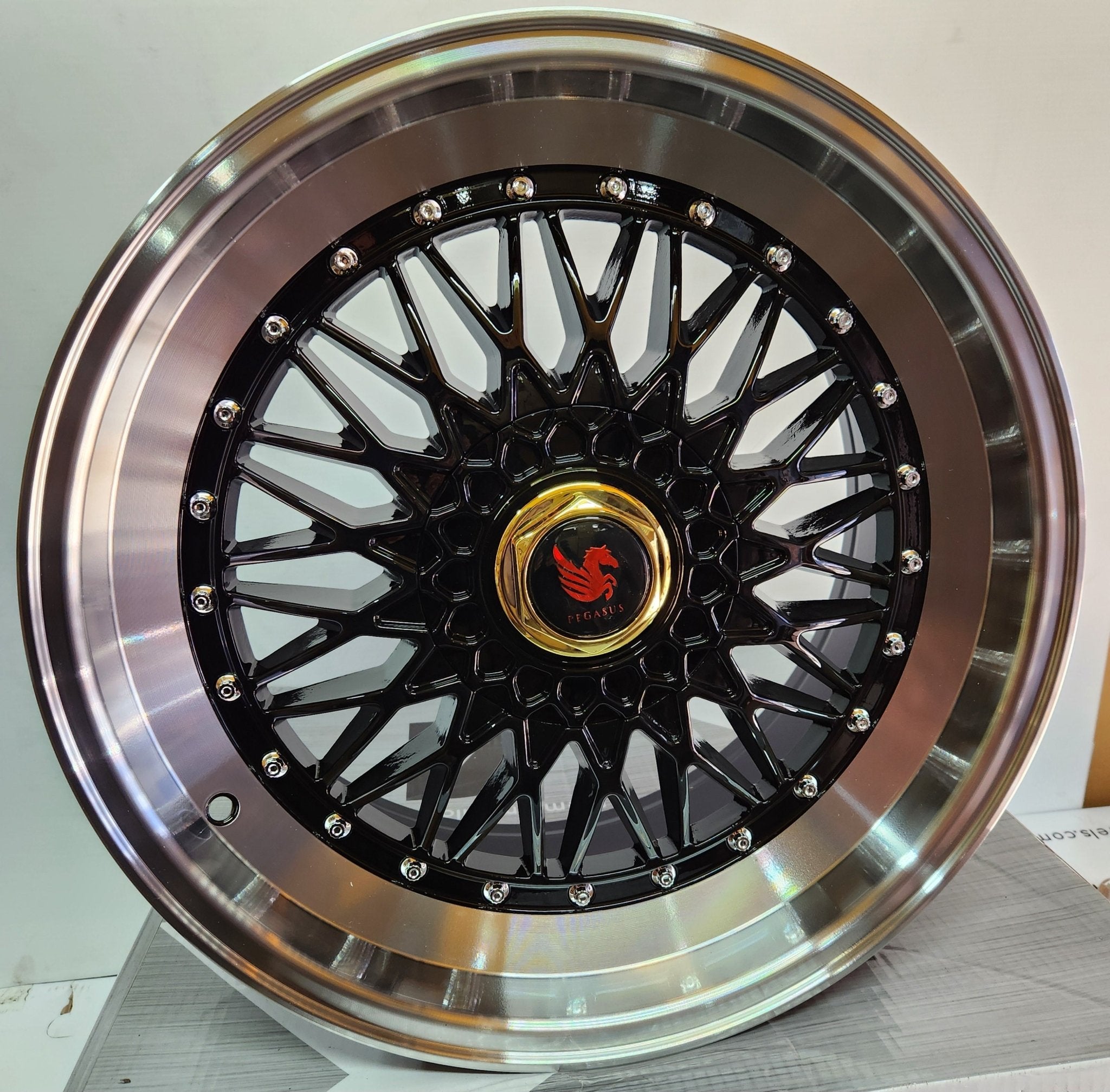 RBM2 1101 SUPER-RS TRIPPLE LIP STYLE 18x8.5 5x108 / 5x110 / 5x 112 / 5x114.3 BLACK MACHINED LIP CHROME RIVETS