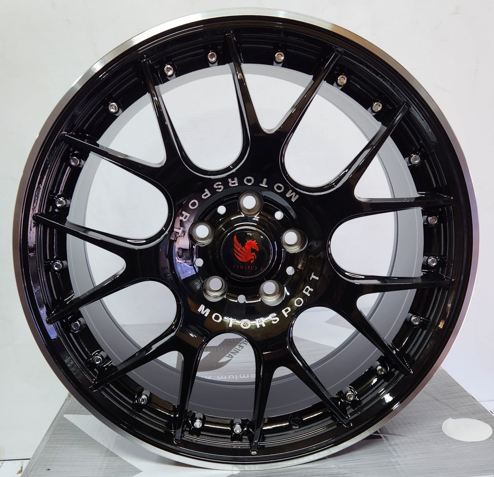 OE - 0278 18x8.0 5x112 / 5X114.3 GLOSS BLACK MACHINED LINE CHROME RIVETS - Gun Hill Tire House (WTW - WHOLESALE TIRES & WHEELS)