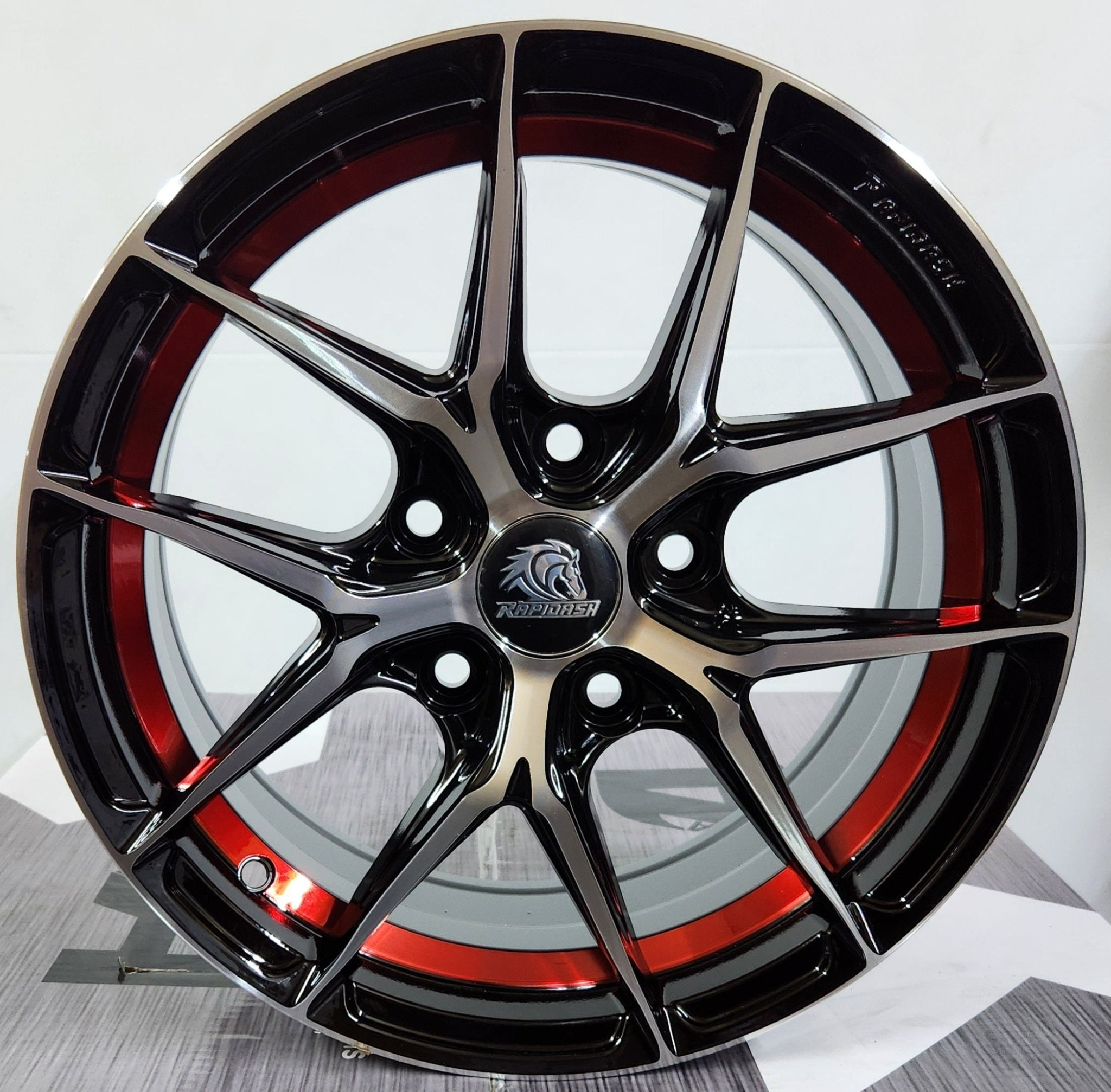 RAPIDASH RD - 04 15x6.5 5x114.3 GLOSS BLACK MACHINE FACE & RED UNDER CUT - Gun Hill Tire House (WTW - WHOLESALE TIRES & WHEELS)