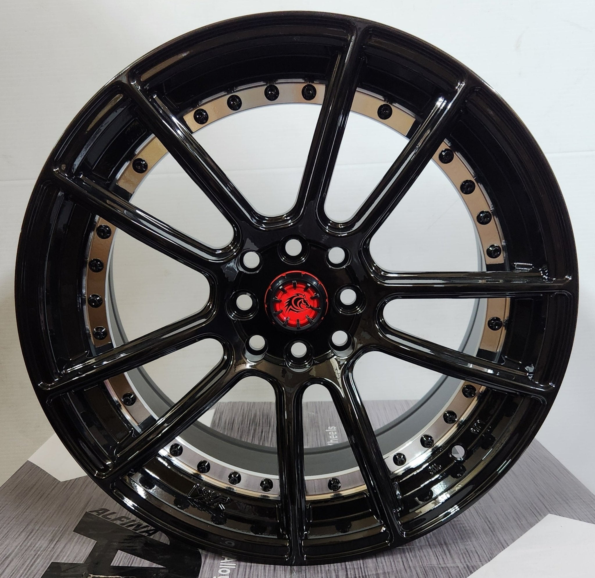 RAPIDASH PW - RD8 17x8.25 4x100 / 4x114.3 GLOSS BLACK WITH MACHINE UNDER CUT AND RIVET - Gun Hill Tire House (WTW - WHOLESALE TIRES & WHEELS)