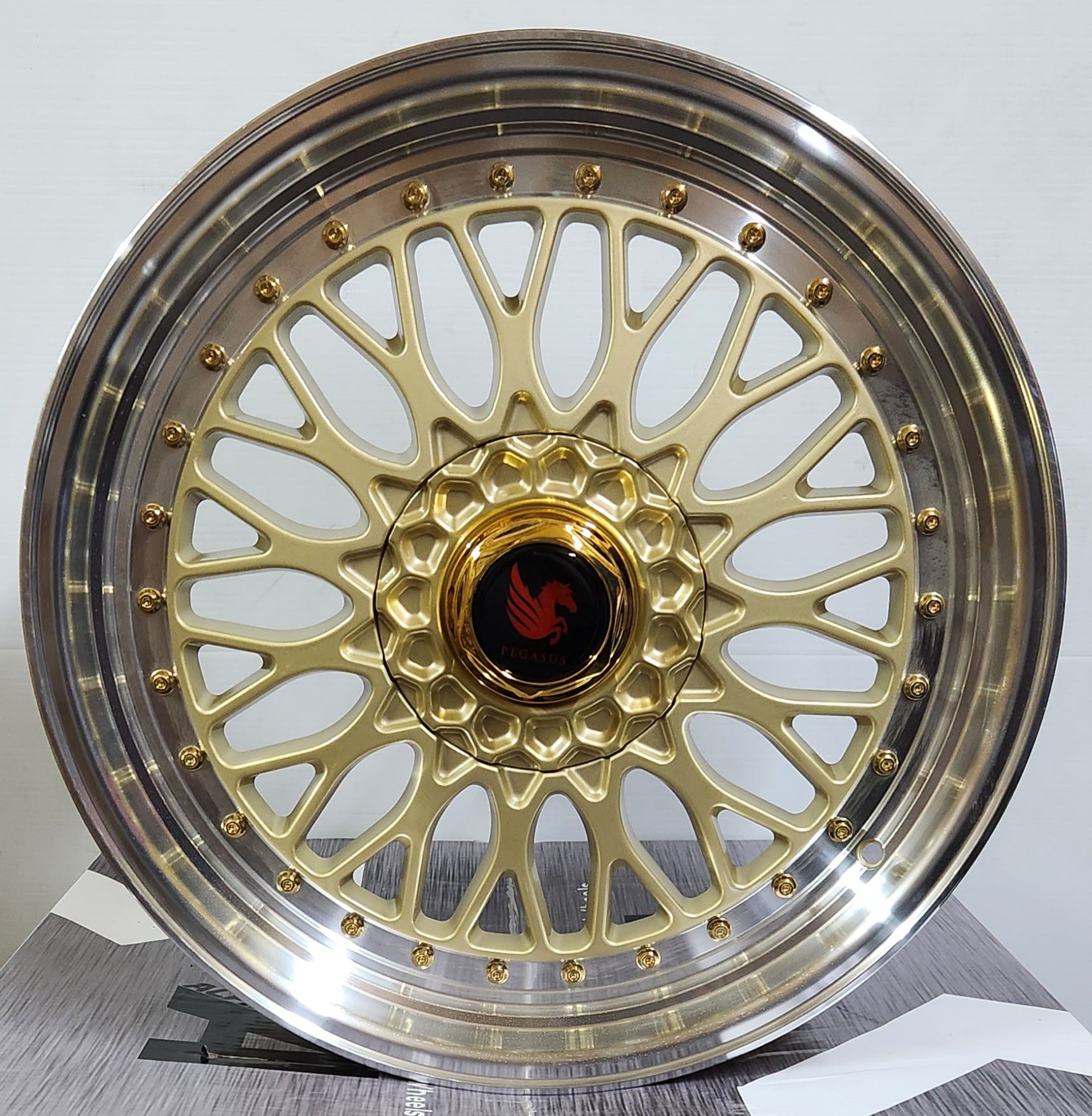 UNLEASH RBM1 19X8.5 5X4.5/ 5X120 GOLD FACE + MACHINE LIP GOLD RIVETS - Gun Hill Tire House (WTW - WHOLESALE TIRES & WHEELS)