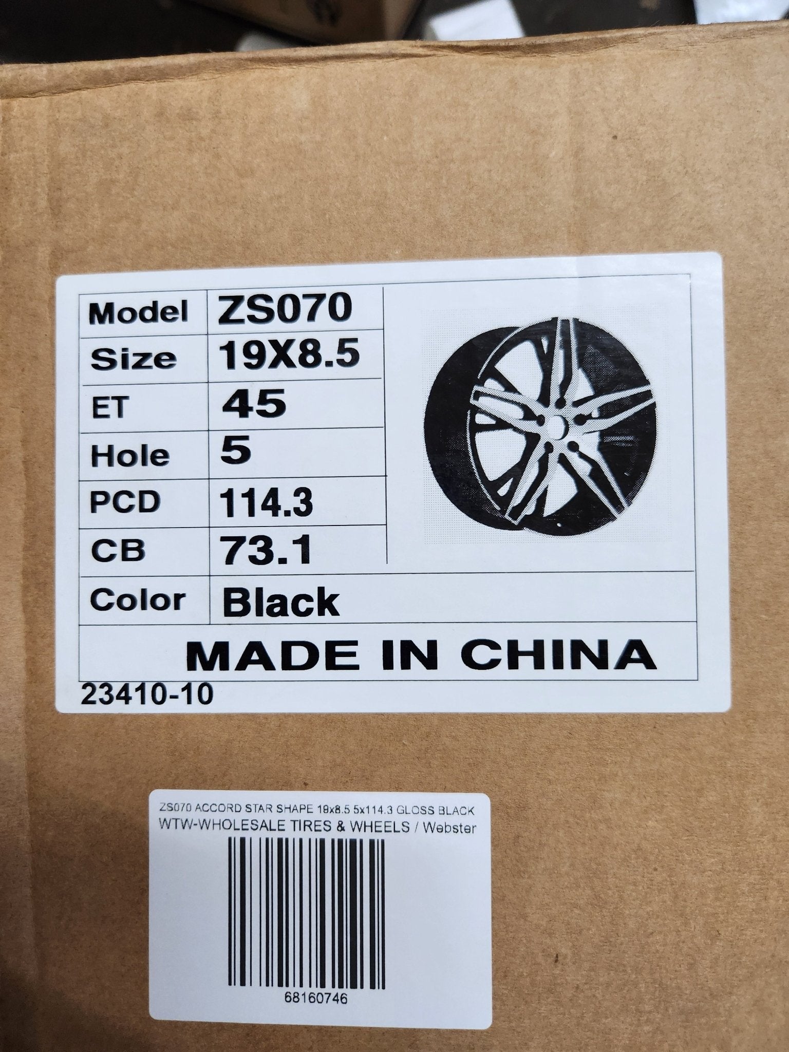 ZS070 ACCORD STAR SHAPE 19x8.5 5x114.3 GLOSS BLACK - Gun Hill Tire House (WTW - WHOLESALE TIRES & WHEELS)