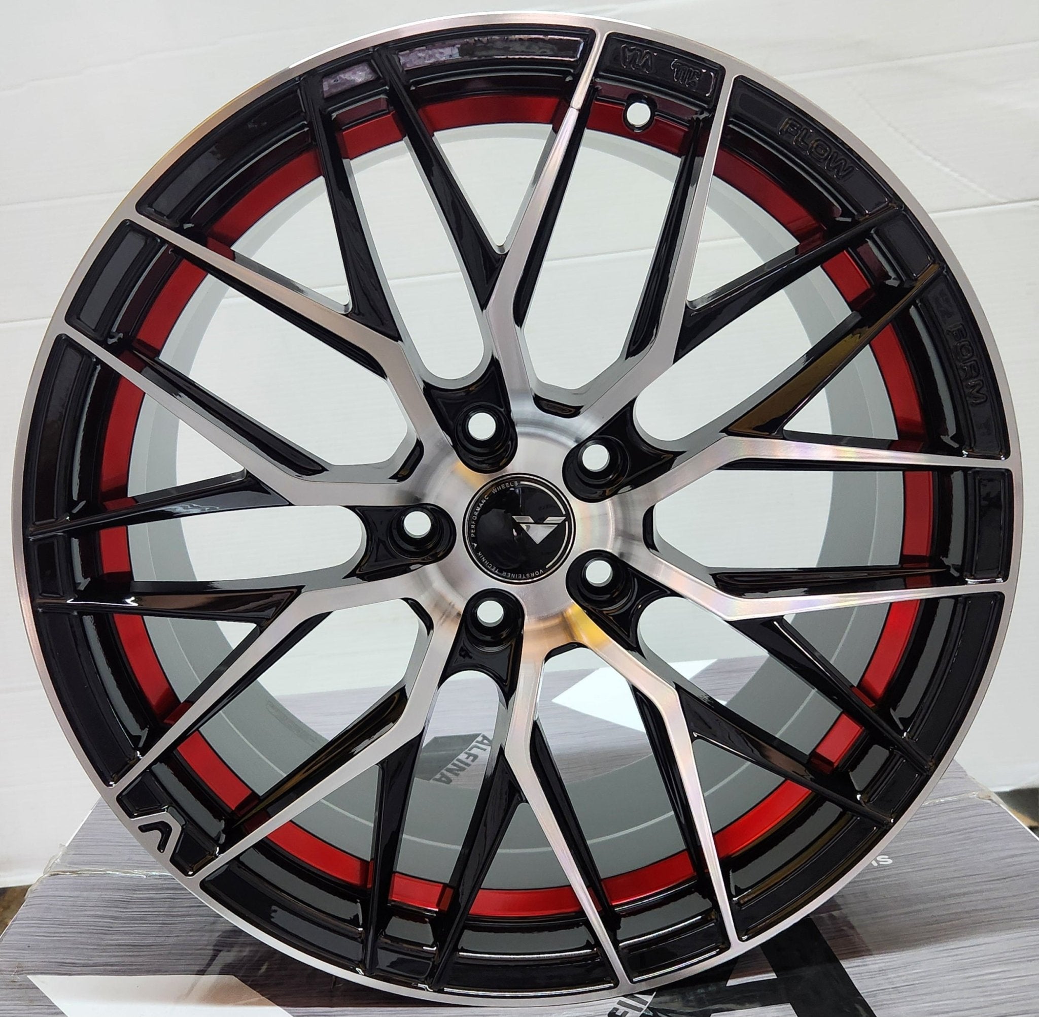 DX088 18x8.5 5x112 / 5x114.3 GLOSS BLACK MACHINE FACE RED UNDER CUT - Gun Hill Tire House (WTW - WHOLESALE TIRES & WHEELS)