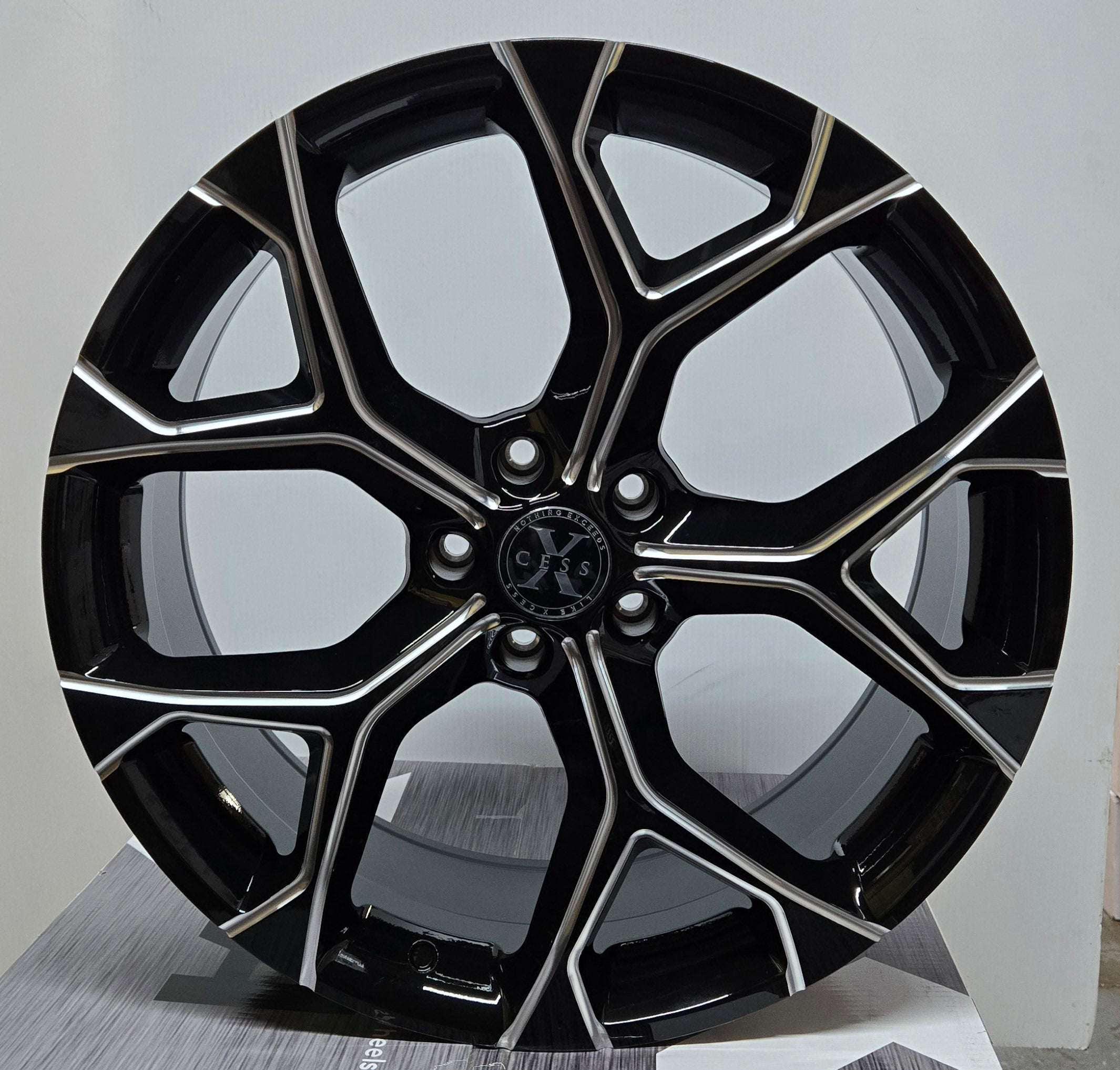 XCESS 5 FLAKE 22x9 5x127 GLOSS BLACK MILLED - Gun Hill Tire House (WTW - WHOLESALE TIRES & WHEELS)