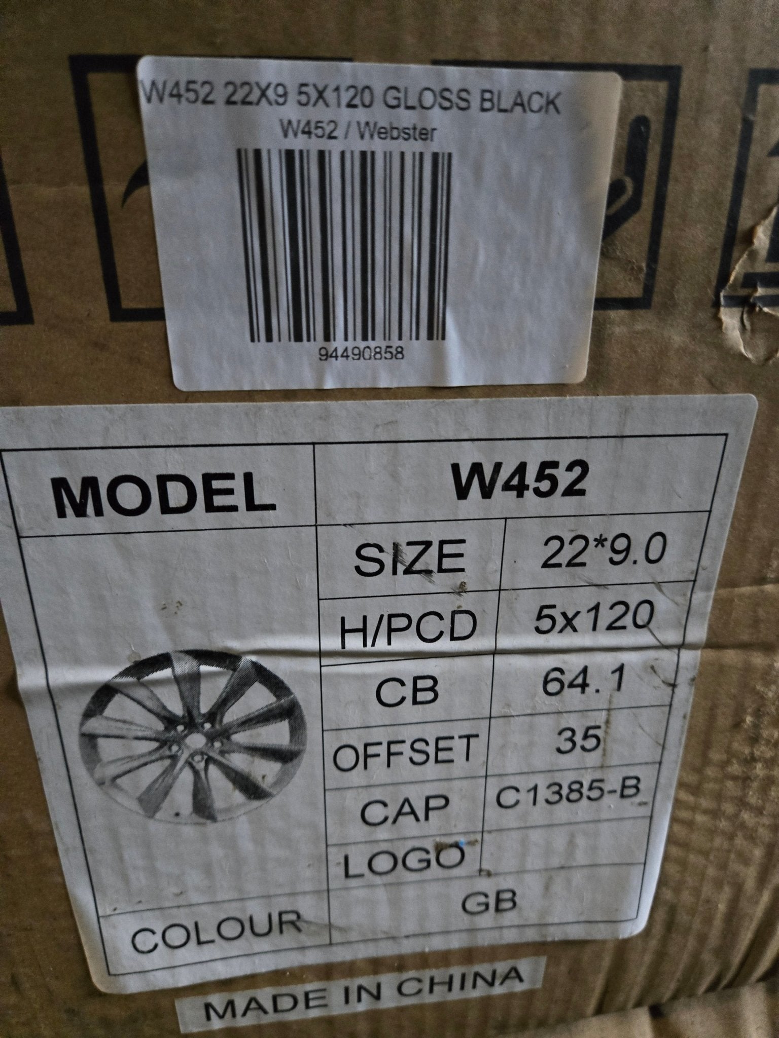 W452 22X9 5X120 GLOSS BLACK - Gun Hill Tire House (WTW - WHOLESALE TIRES & WHEELS)