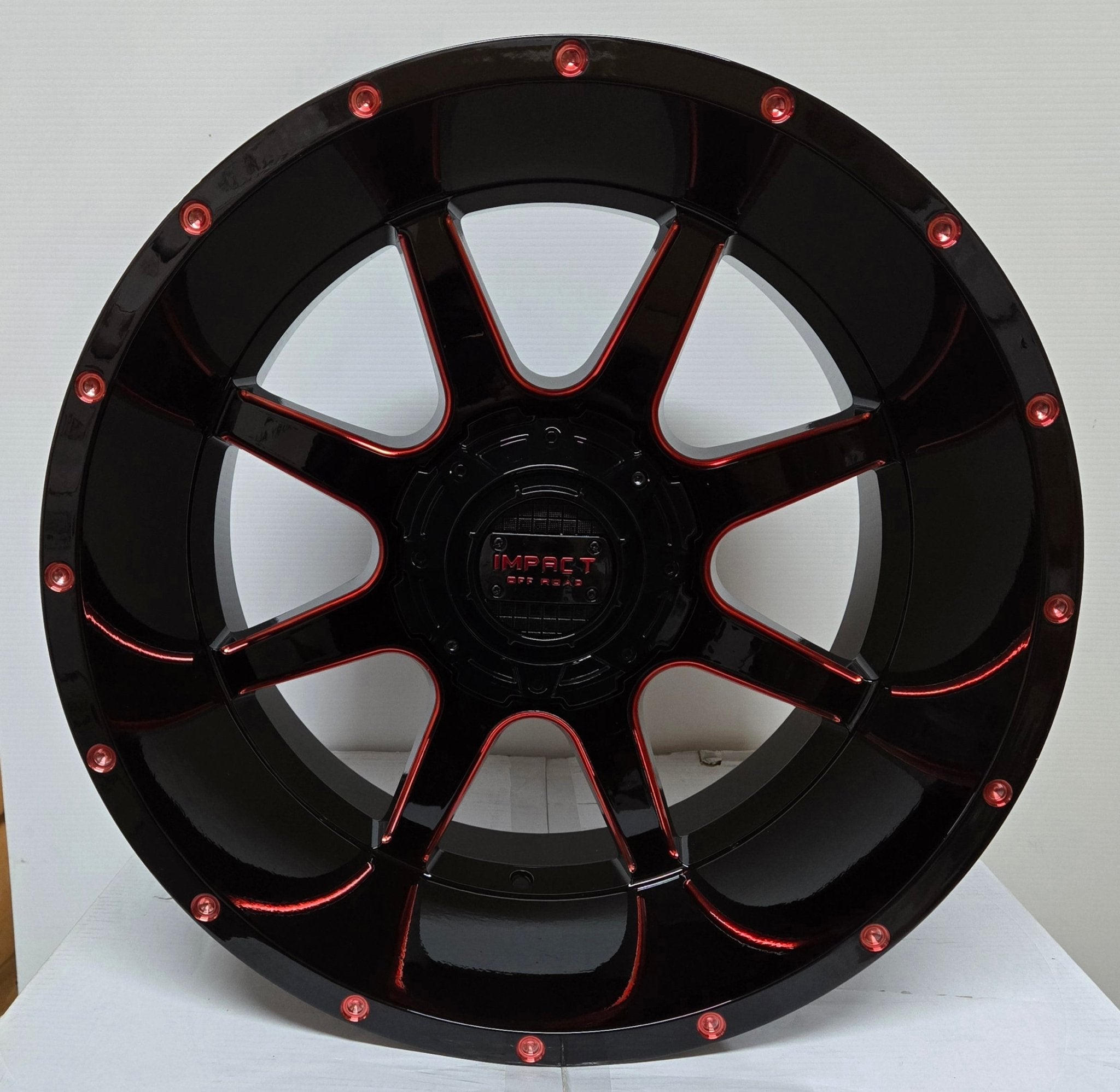 IMPACT 804 20x12 5x127 / 5x139.7 GLOSS BLACK W/RED MILLING - Gun Hill Tire House (WTW - WHOLESALE TIRES & WHEELS)