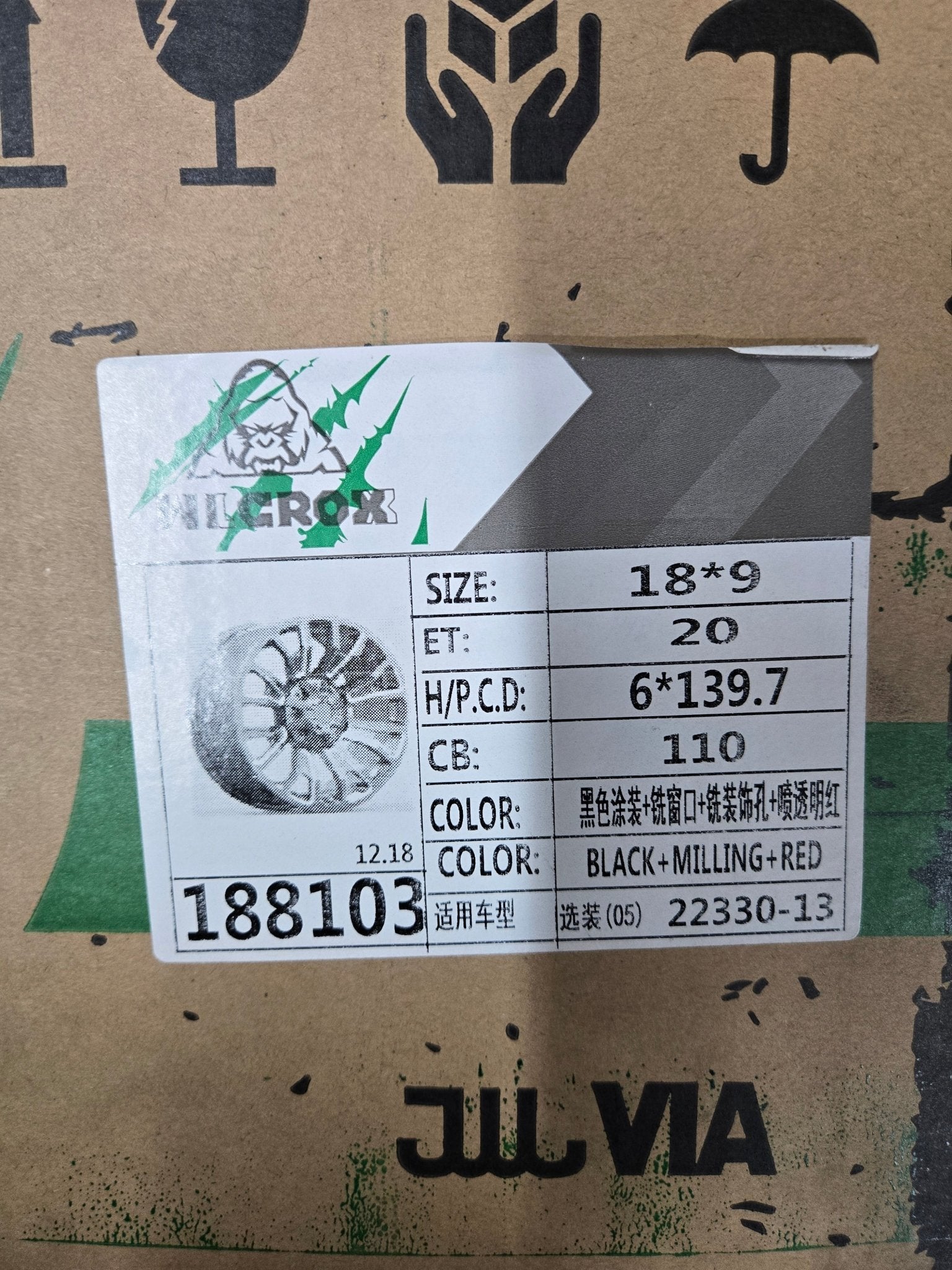 WILCROX X1030 OFF - ROAD 18x9.0 6x139.7 MATTE BLACK WITH RED MILLING SPOKES - Gun Hill Tire House (WTW - WHOLESALE TIRES & WHEELS)