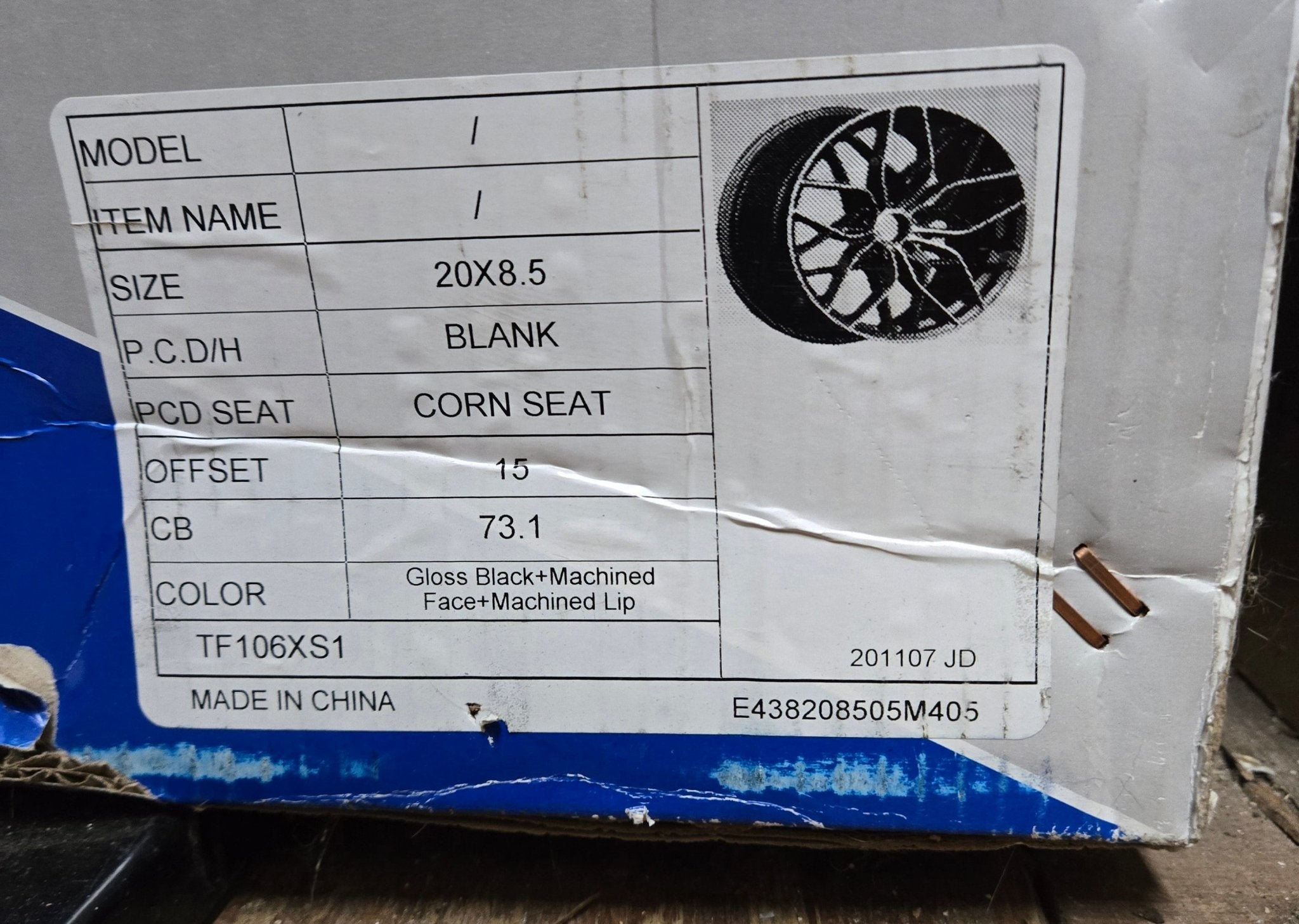 TRU - FORM TF - 105 20x8.5 BLANK GLOSS BLACK MACHINE FACE - Gun Hill Tire House (WTW - WHOLESALE TIRES & WHEELS)