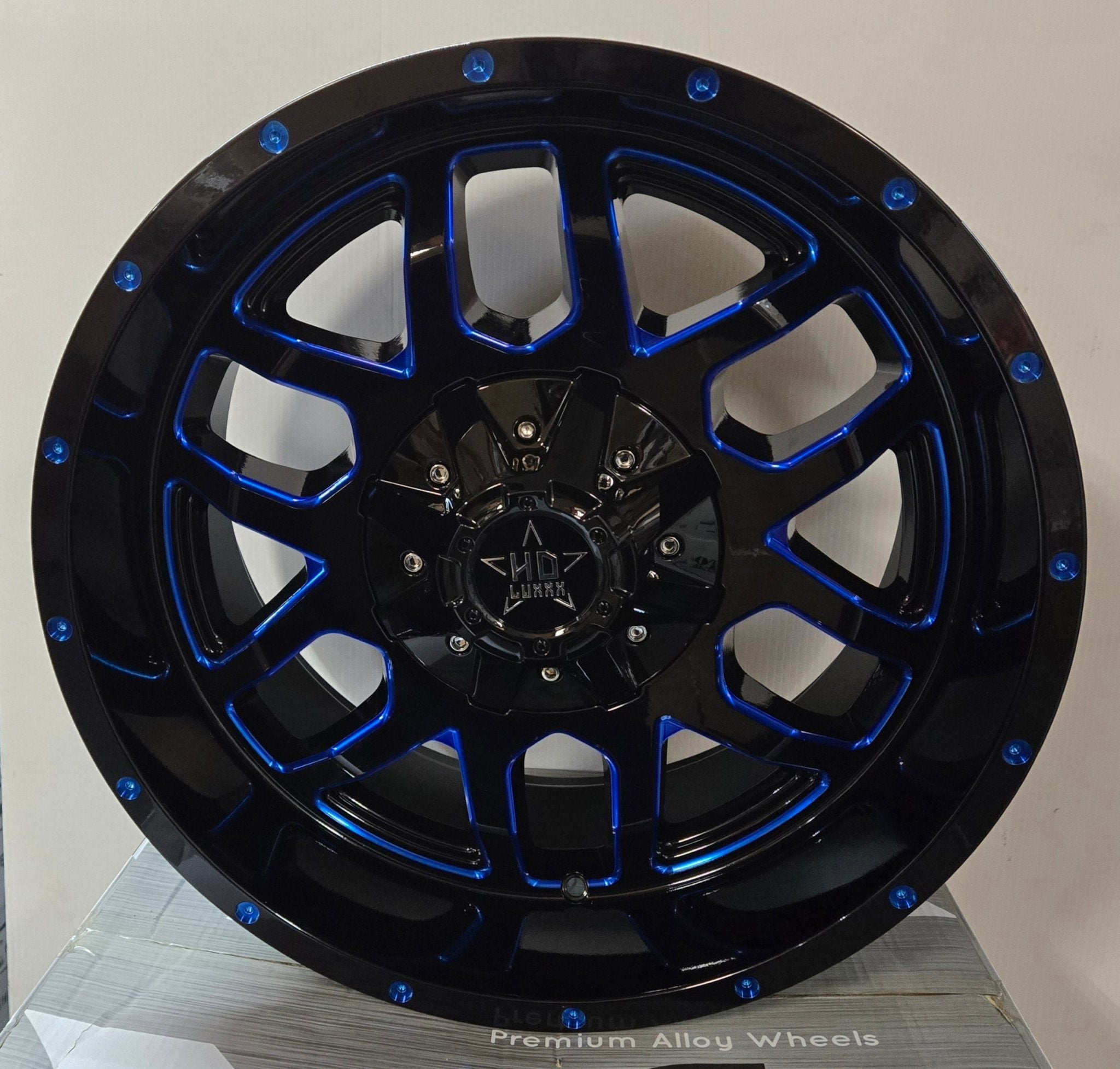 LHD - 13 20X10 5X127 5x139.7 PIANO BLACK BLUE MILLED - Gun Hill Tire House (WTW - WHOLESALE TIRES & WHEELS)