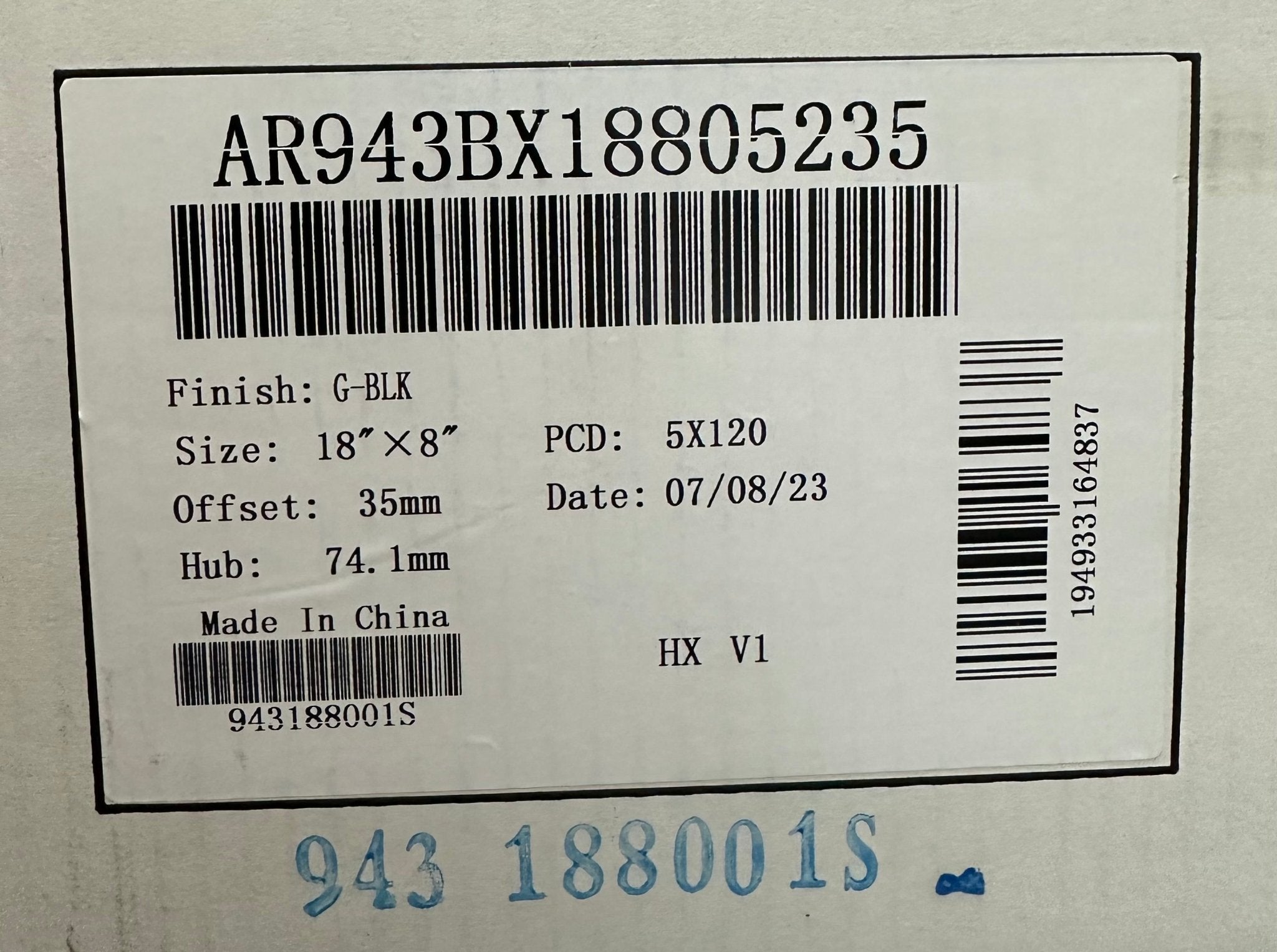 AR943 18X8 5X120 GLOSS BLACK - Gun Hill Tire House (WTW - WHOLESALE TIRES & WHEELS)