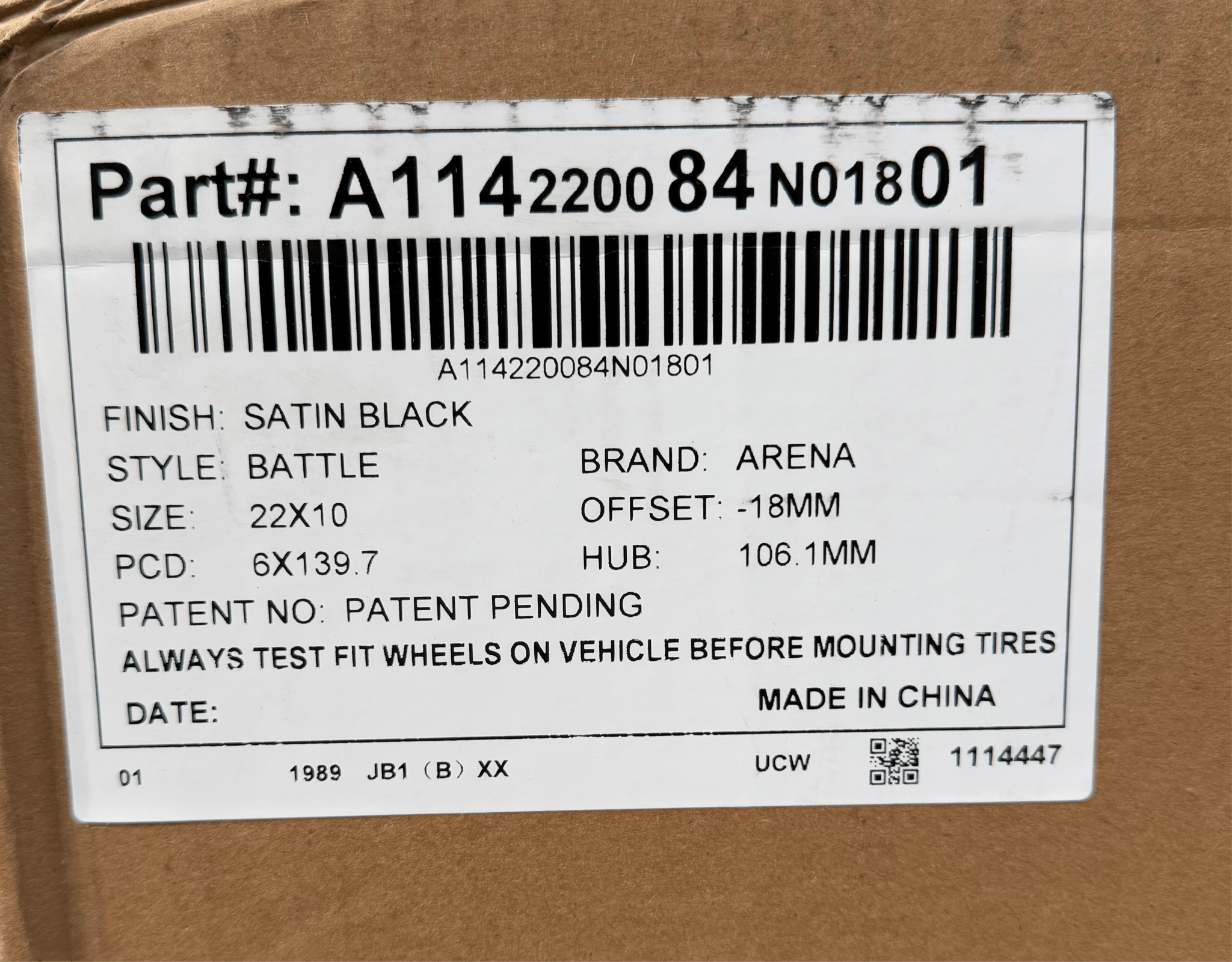 A114 ARENA BATTLE 22x10 6x139.7 MATTE BLACK - Gun Hill Tire House (WTW - WHOLESALE TIRES & WHEELS)