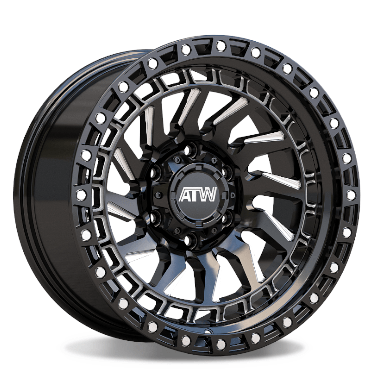 ATW CULEBRA 20x10 5x114.3 / 5x127 GLOSS BLACK MILLED SPOKES STAINLESS STEEL POINT - Gun Hill Tire House (WTW - WHOLESALE TIRES & WHEELS)
