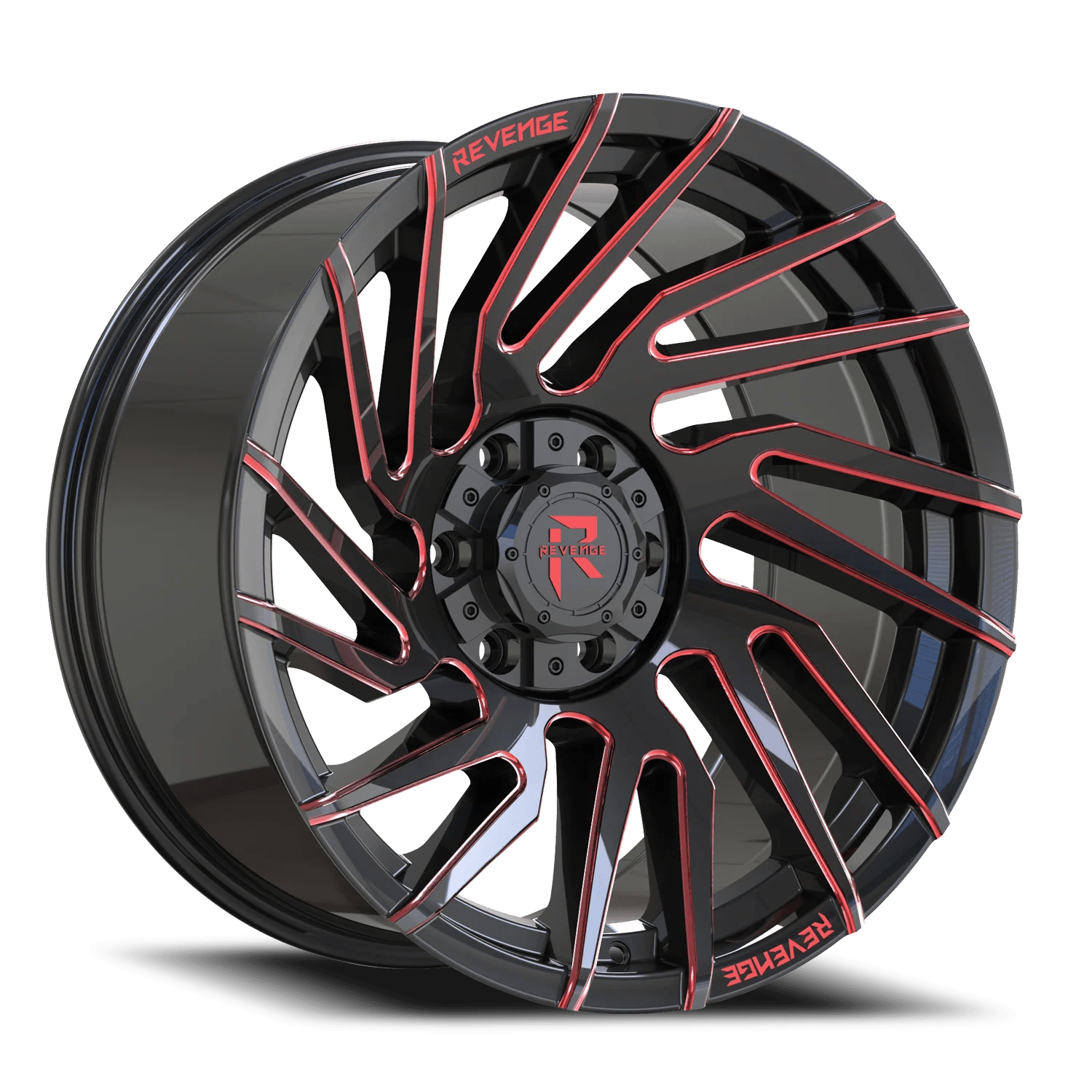 REVENGE RV207 20x10 5x127 / 5x139.7 BLACK AND RED MILLED - Gun Hill Tire House (WTW - WHOLESALE TIRES & WHEELS)