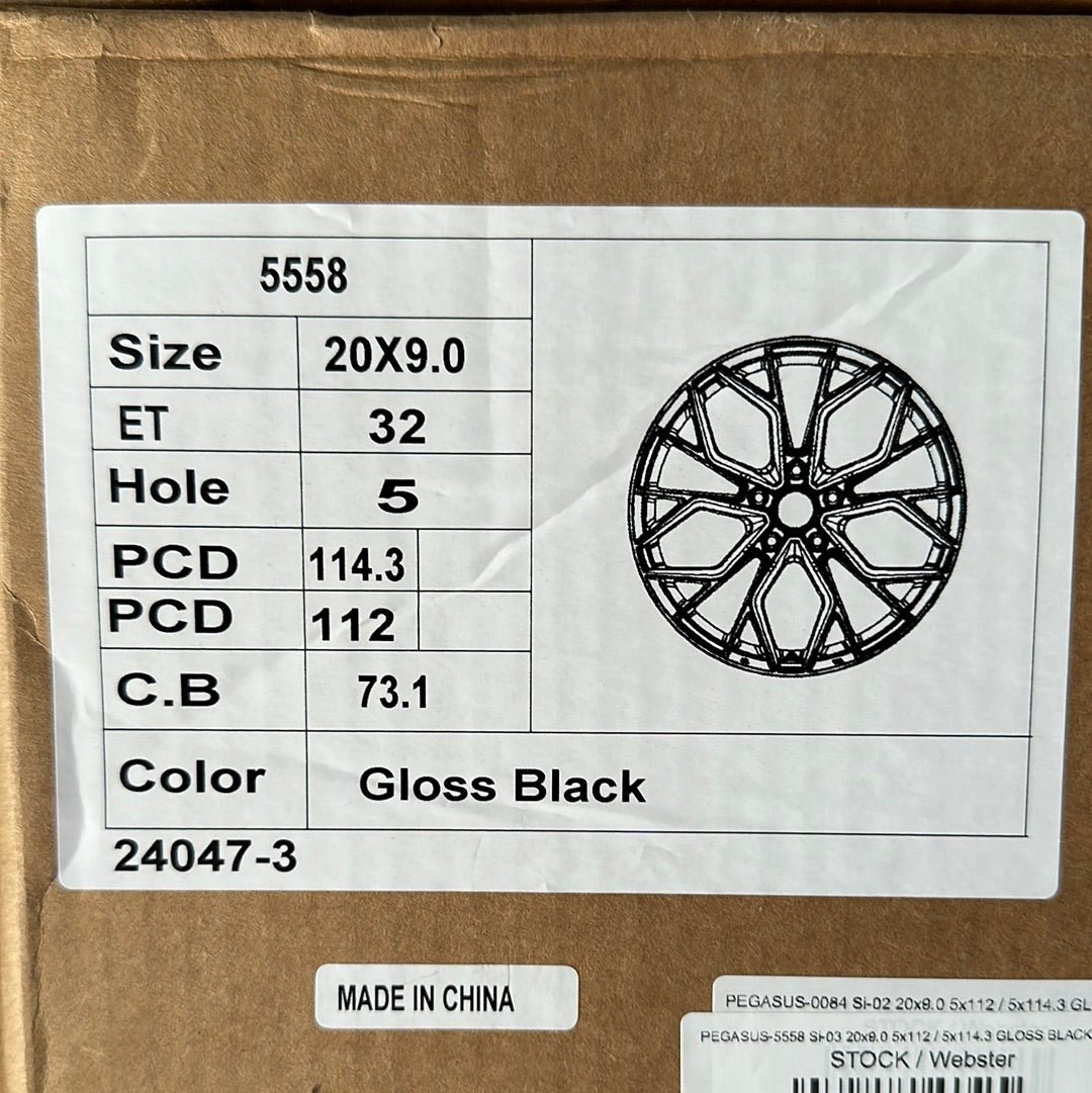 PEGASUS-5558 Si-03 20x9.0 5x112 / 5x114.3 GLOSS BLACK +32mm 73.1mm
