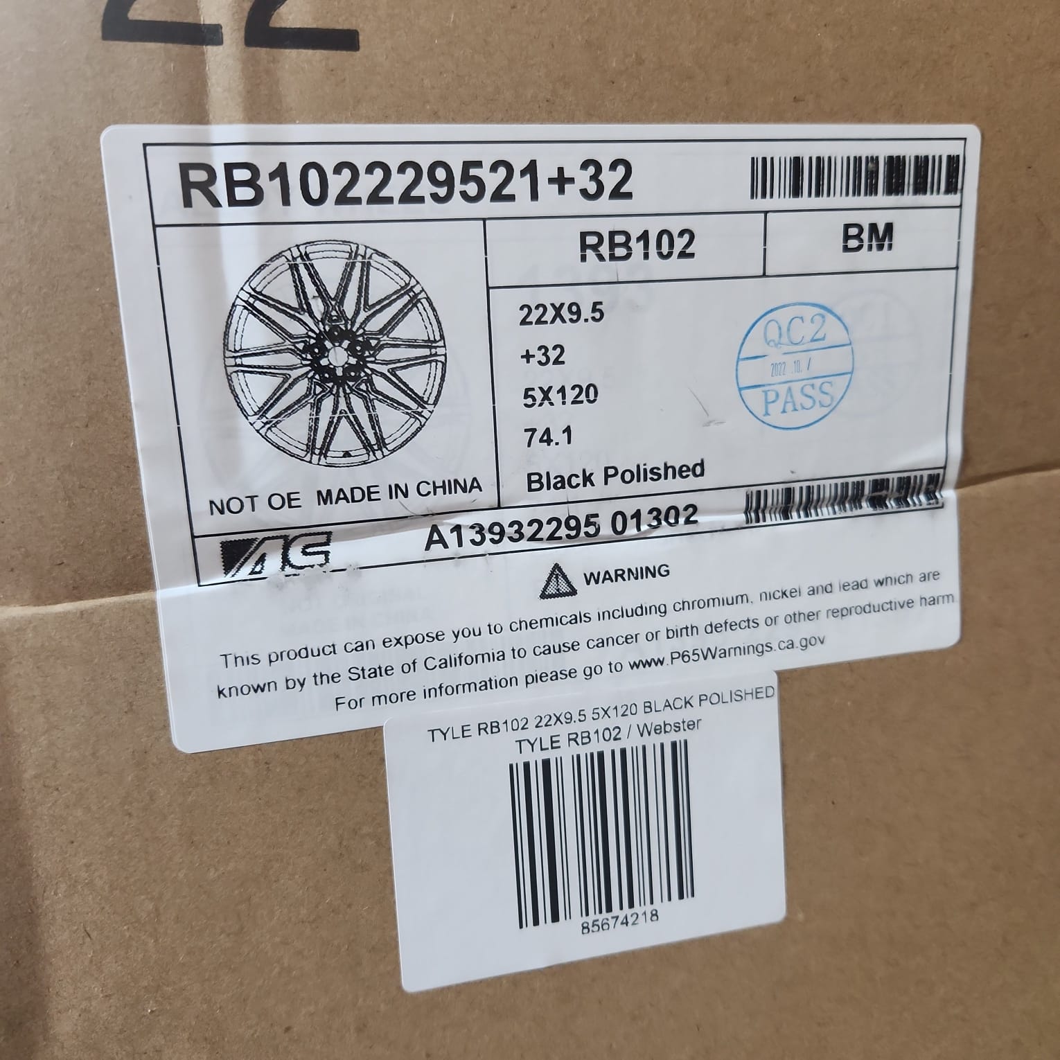 STYLE RB102 22X9.5 5X120 BLACK POLISHED - Gun Hill Tire House (WTW - WHOLESALE TIRES & WHEELS)