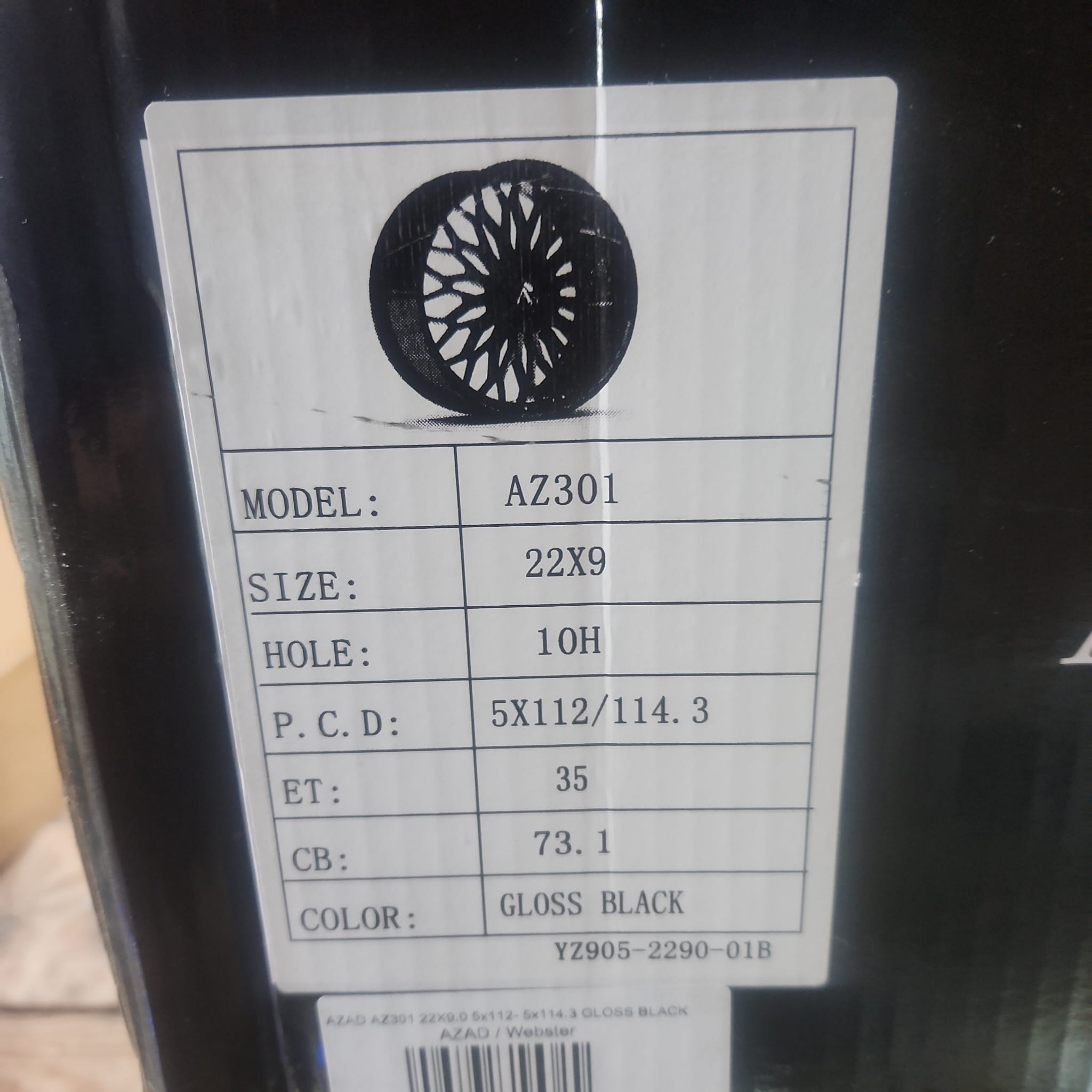 AZAD AZ301 22X9.0 5x112 - 5x114.3 GLOSS BLACK - Gun Hill Tire House (WTW - WHOLESALE TIRES & WHEELS)