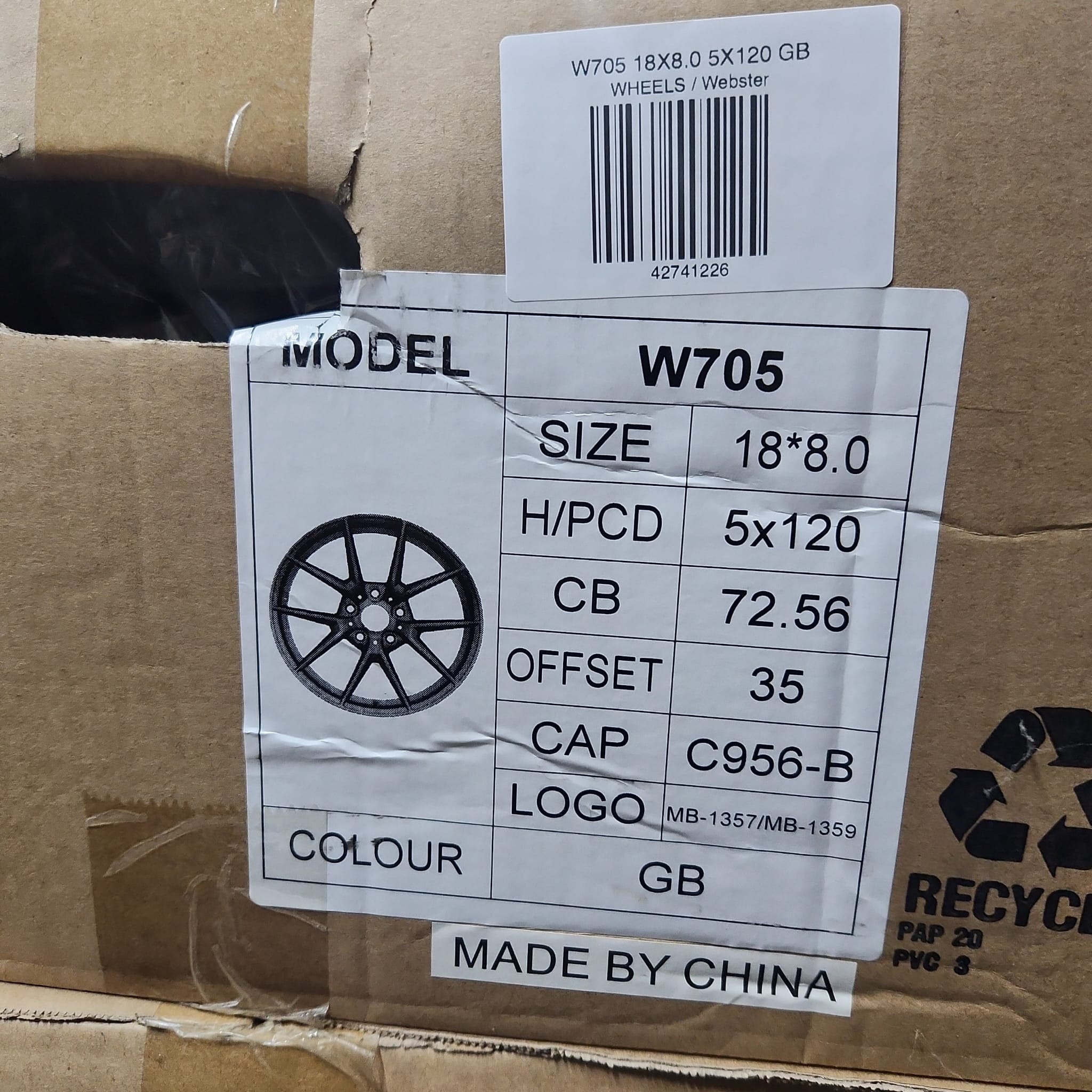 W705 18x8.0 5x120 GLOSS BLACK - Gun Hill Tire House (WTW - WHOLESALE TIRES & WHEELS)