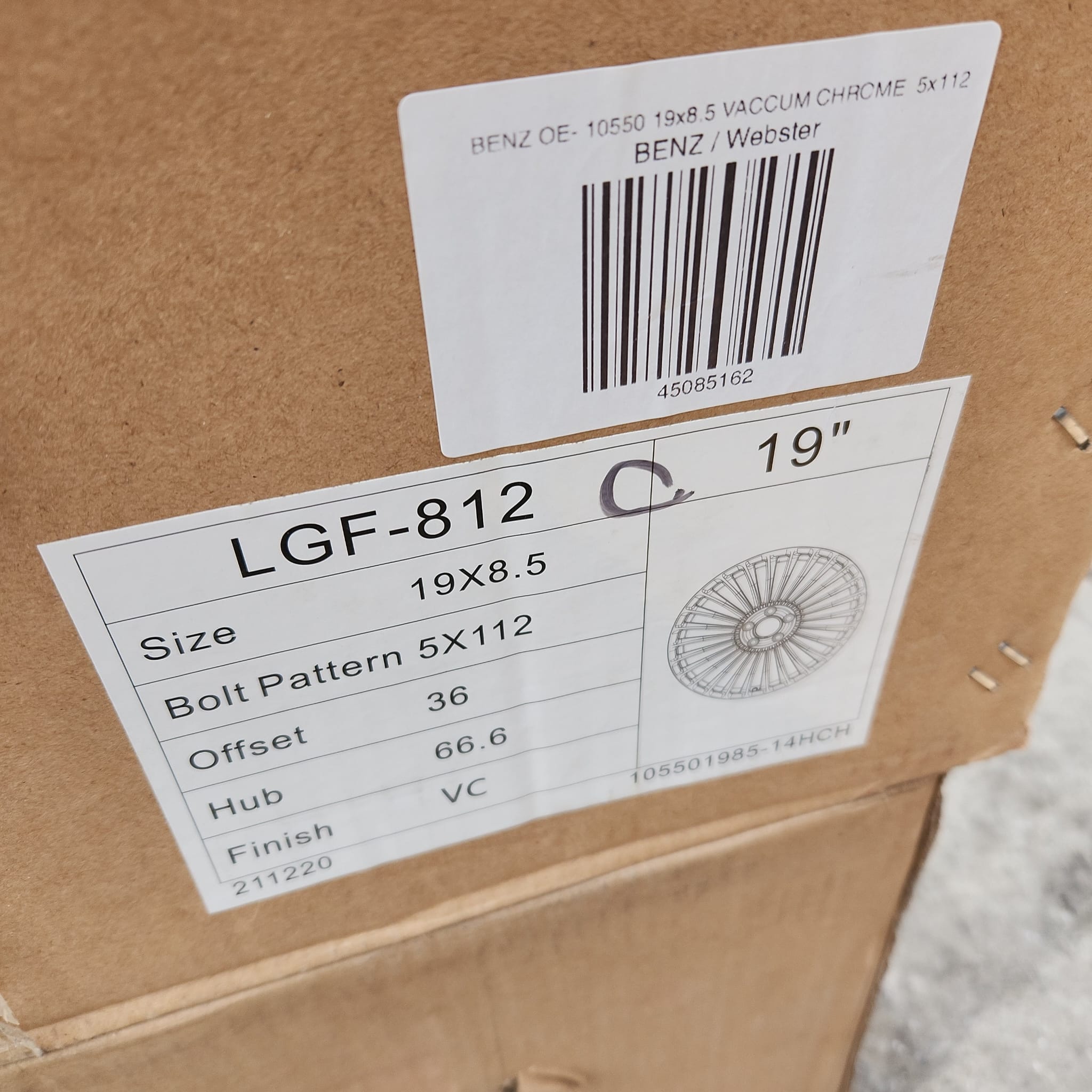 WHEELS OE - 10550 LGF - 812 19x8.5 VACCUM CHROME 5x112 - Gun Hill Tire House (WTW - WHOLESALE TIRES & WHEELS)