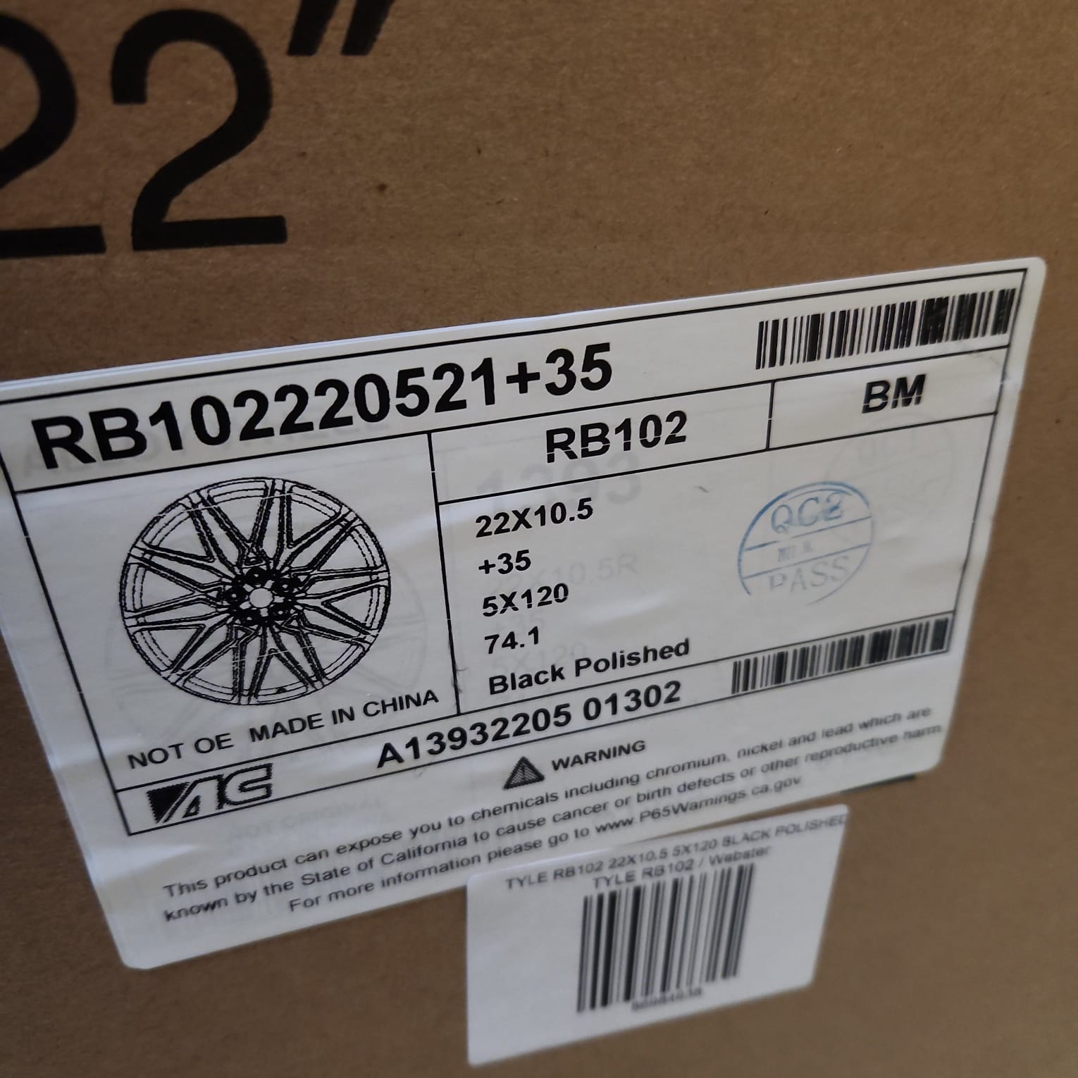 STYLE RB102 22X10.5 5X120 BLACK POLISHED - Gun Hill Tire House (WTW - WHOLESALE TIRES & WHEELS)