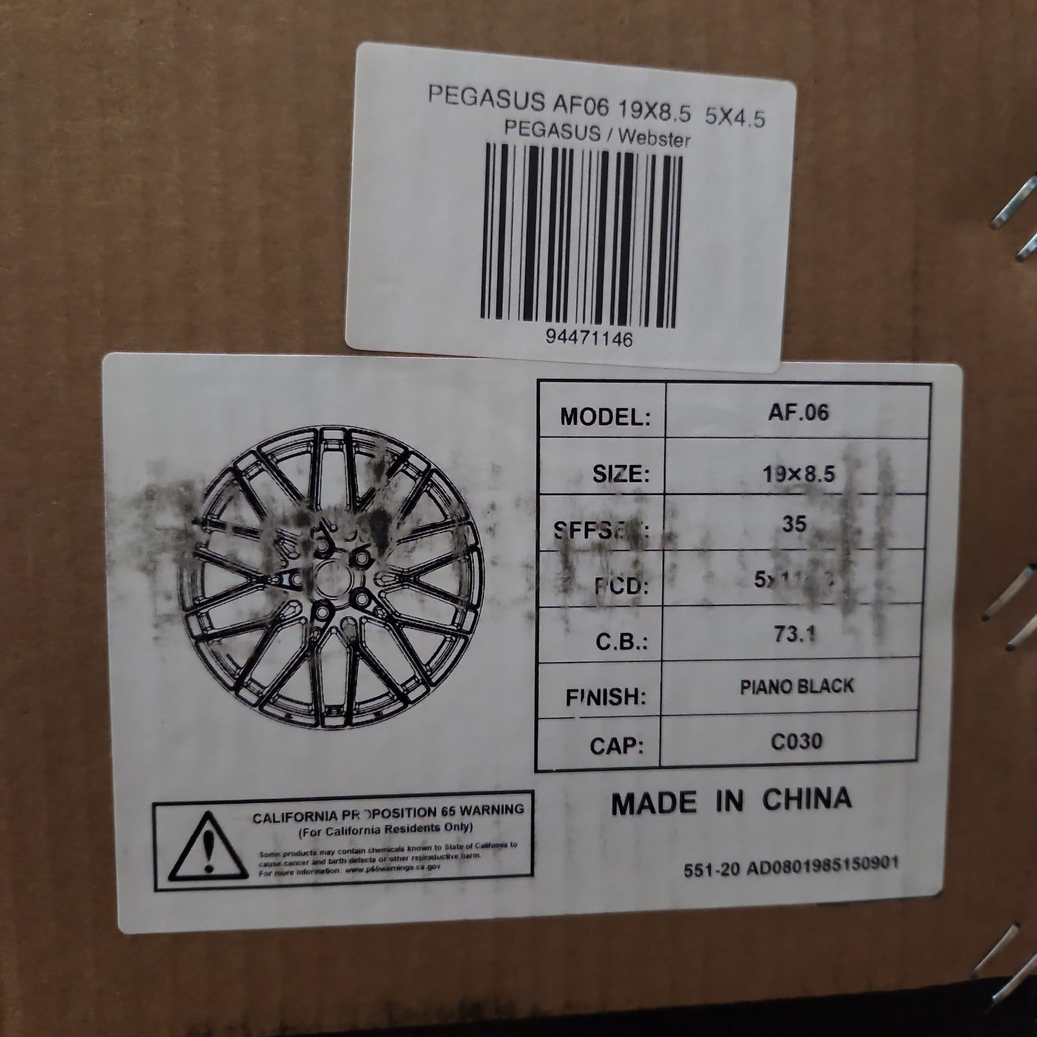 PEGASUS AF06 19X8.5 5X114.3 PIANO BLACK - Gun Hill Tire House (WTW - WHOLESALE TIRES & WHEELS)