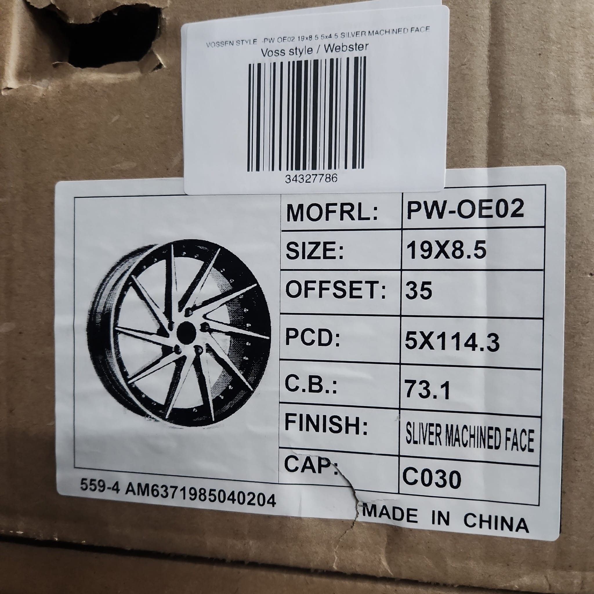 VOSSEN STYLE - PW OE02 19x8.5 5x4.5 SILVER MACHINED FACE - Gun Hill Tire House (WTW - WHOLESALE TIRES & WHEELS)