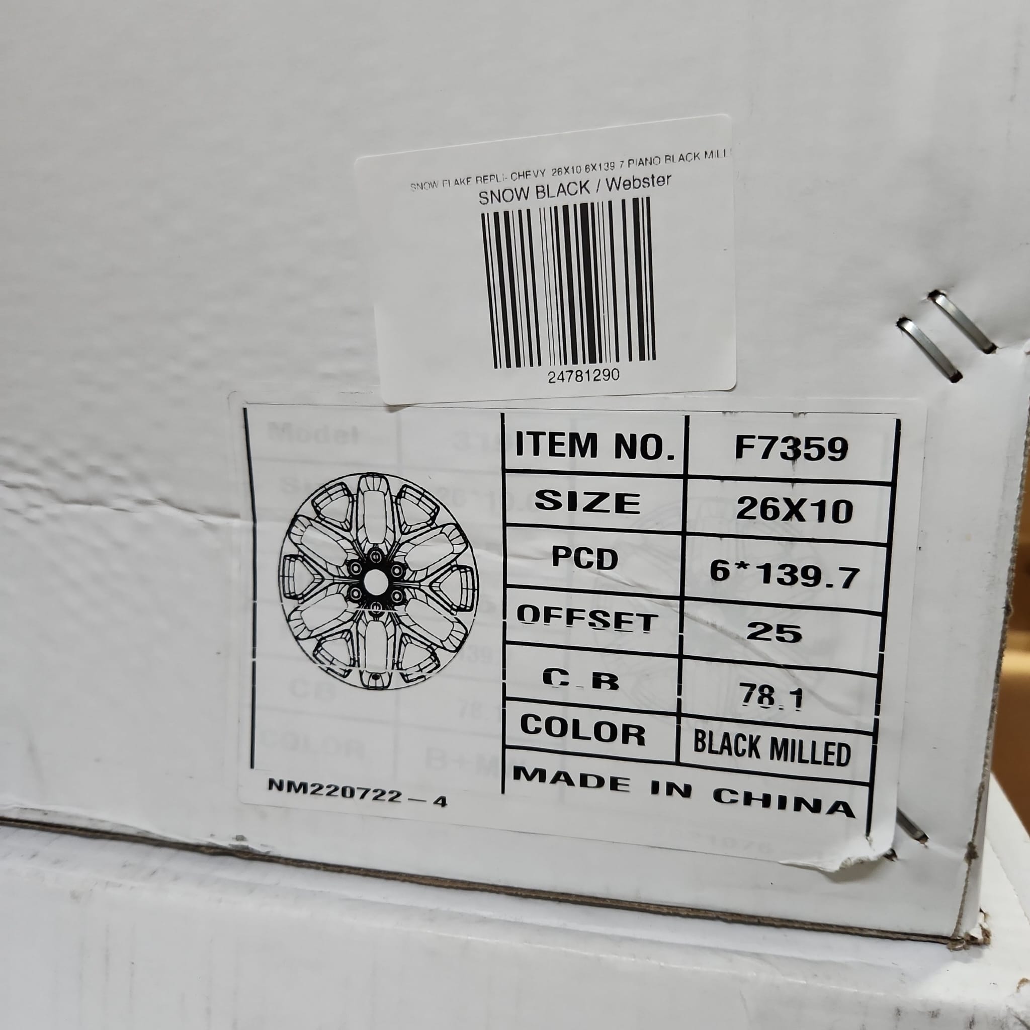 SNOW FLAKE - CHEVY 26X10 6X139.7 PIANO BLACK MILLING SPOKES - Gun Hill Tire House (WTW - WHOLESALE TIRES & WHEELS)