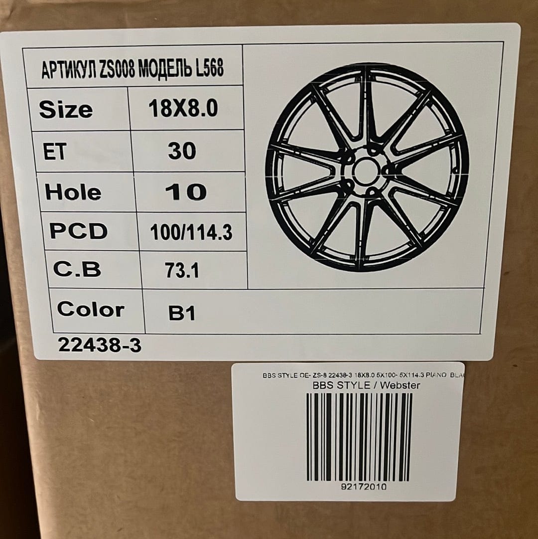 OE - WHEELS ZS - 8 22438 - 3 18X8.0 5X100 - 5X114.3 PIANO BLACK - Gun Hill Tire House (WTW - WHOLESALE TIRES & WHEELS)