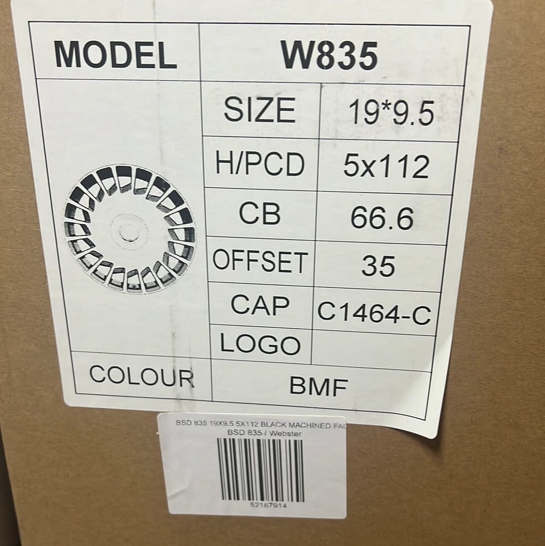 W835 19X9.5 5X112 BLACK MACHINED FACE - Gun Hill Tire House (WTW - WHOLESALE TIRES & WHEELS)