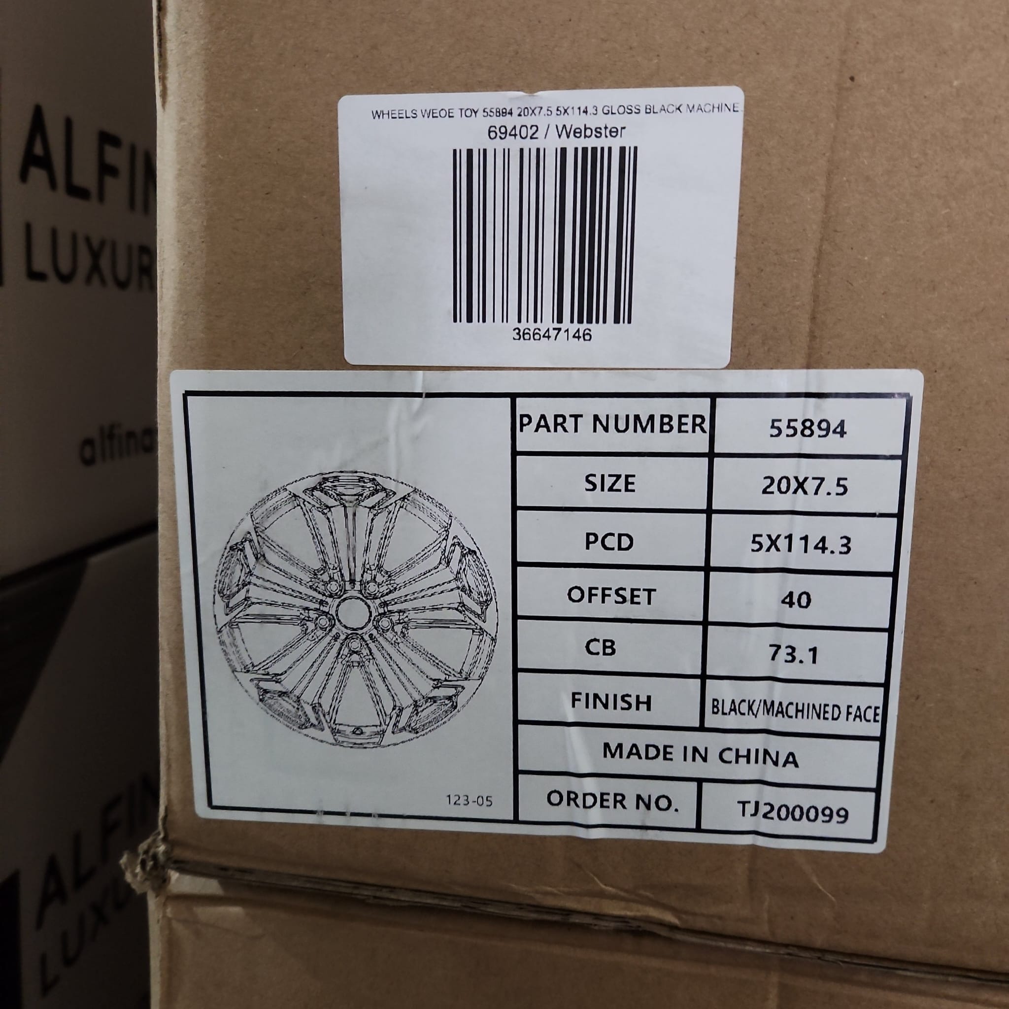 OE TOY 55894 WHEELS 20X7.5 5X114.3 GLOSS BLACK MACHINED FACE - Gun Hill Tire House (WTW - WHOLESALE TIRES & WHEELS)