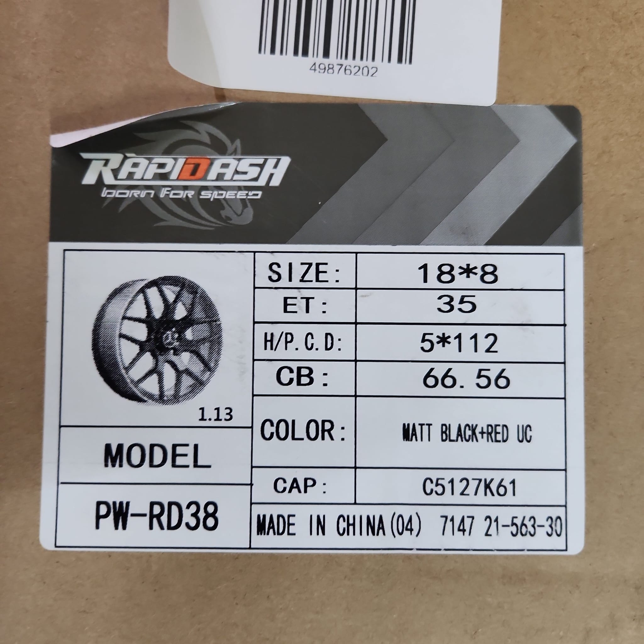 OE - RD38 18X8.0 5X112 MATTE BLACK W RED UNDERCUT - Gun Hill Tire House (WTW - WHOLESALE TIRES & WHEELS)