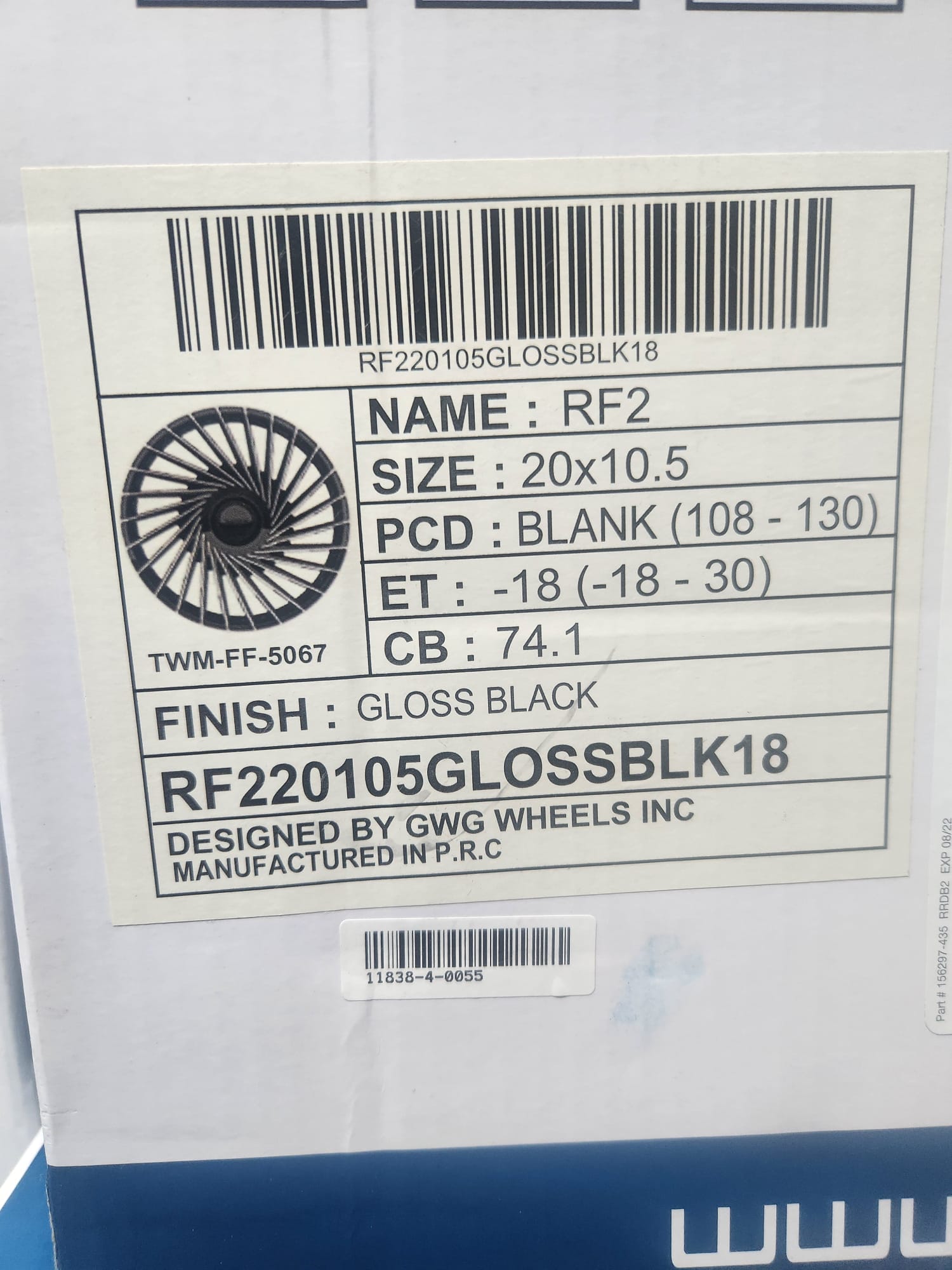 GWG RF2 20x10.5 5x114.3 GLOSS BLACK - Gun Hill Tire House (WTW - WHOLESALE TIRES & WHEELS)