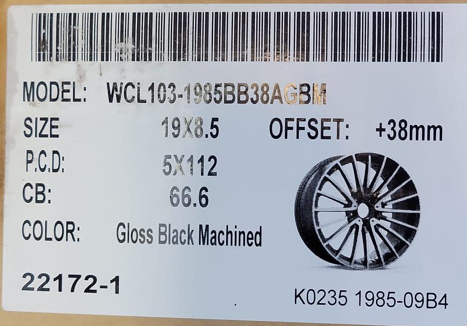 WCL103 19x8.5 5x112 GLOSS BLACK MACHINED FACE - Gun Hill Tire House (WTW - WHOLESALE TIRES & WHEELS)
