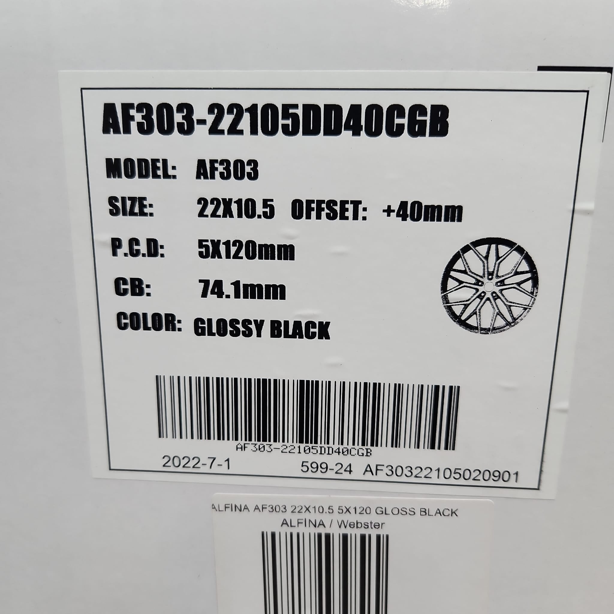 ALFINA AF303 22x10.5 5x120 GLOSS BLACK - Gun Hill Tire House (WTW - WHOLESALE TIRES & WHEELS)