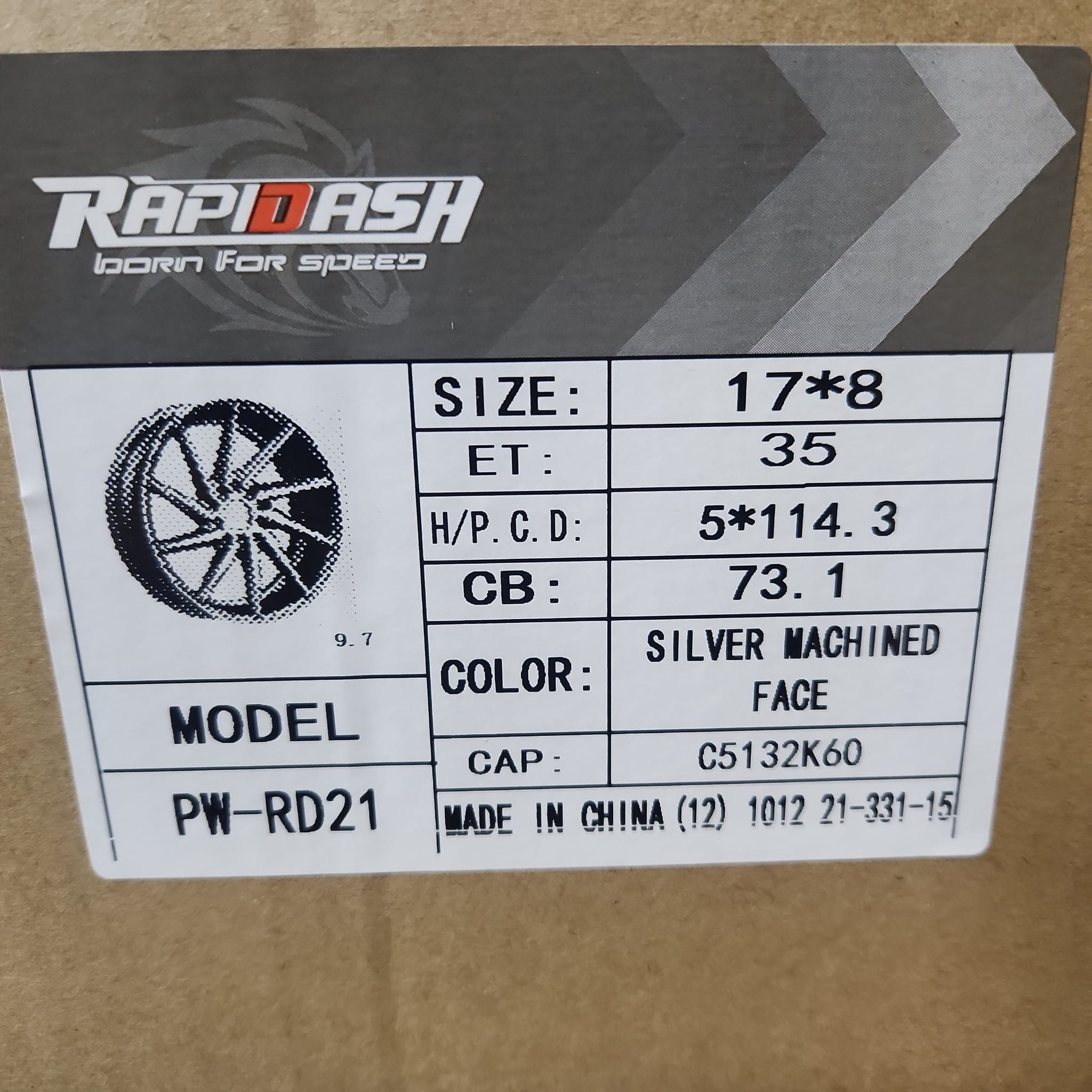 RAPIDASH PW - RD21 17X8 5X4.5 SILVER MACHINE FACE - Gun Hill Tire House (WTW - WHOLESALE TIRES & WHEELS)