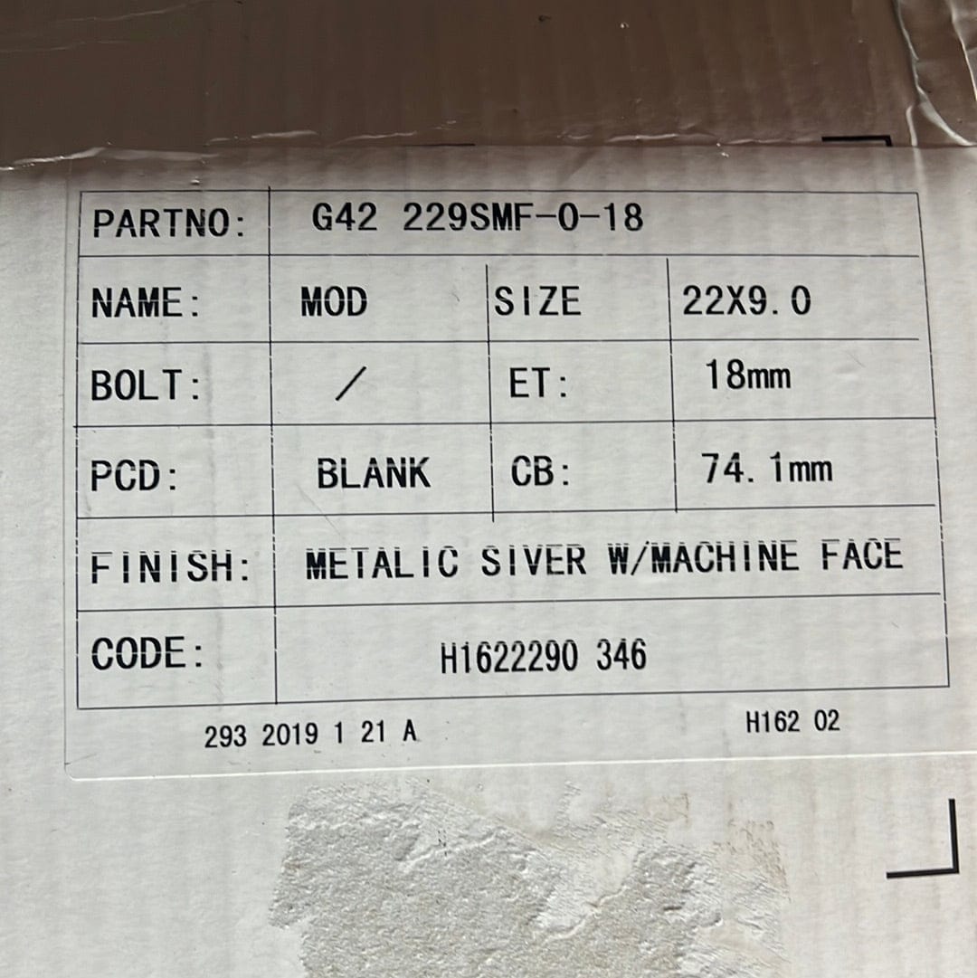 GWG G42 22x9 BLANK METALIC SILVER W MACHINE FACE - Gun Hill Tire House (WTW - WHOLESALE TIRES & WHEELS)