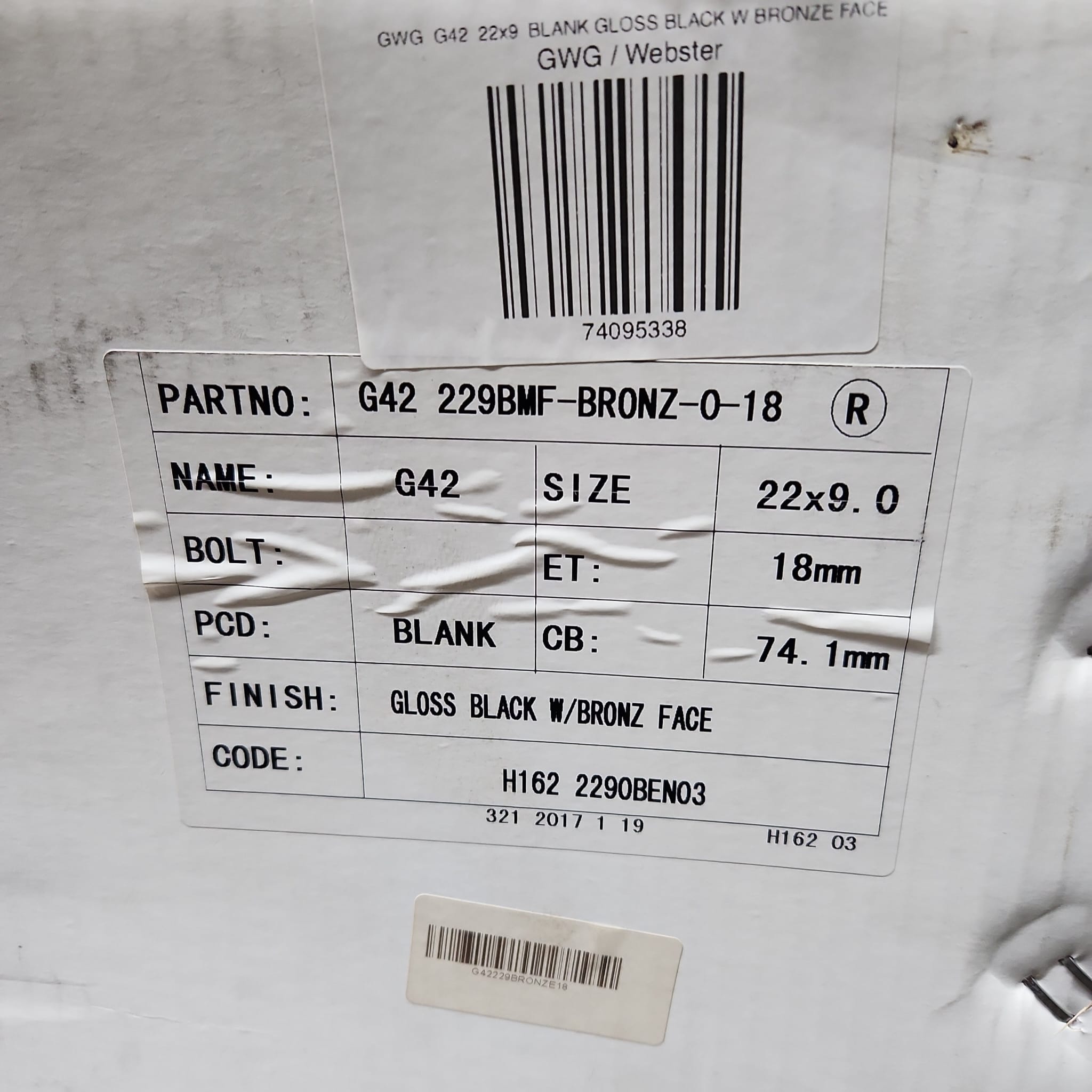 GWG G42 22x9 BLANK GLOSS BLACK W BRONZE FACE - Gun Hill Tire House (WTW - WHOLESALE TIRES & WHEELS)