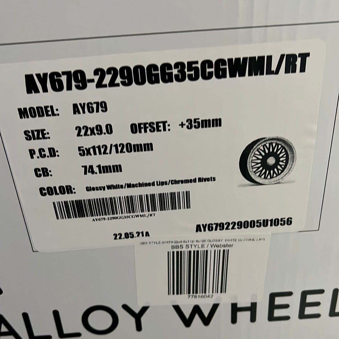 WHEELS AY679 - 22x9 5x112 - 5x120 GLOSSY WHITE MACHINE LIPS - Gun Hill Tire House (WTW - WHOLESALE TIRES & WHEELS)