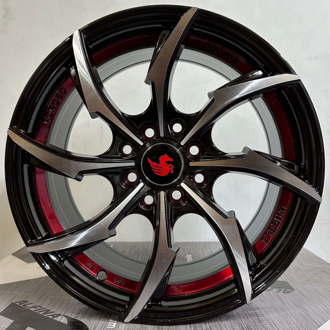 PEGASUS - G1005 15x7.0 4x100 / 4x114.3 GLOSS BLACK MACHINED FACE RED UNDER CUT - Gun Hill Tire House (WTW - WHOLESALE TIRES & WHEELS)