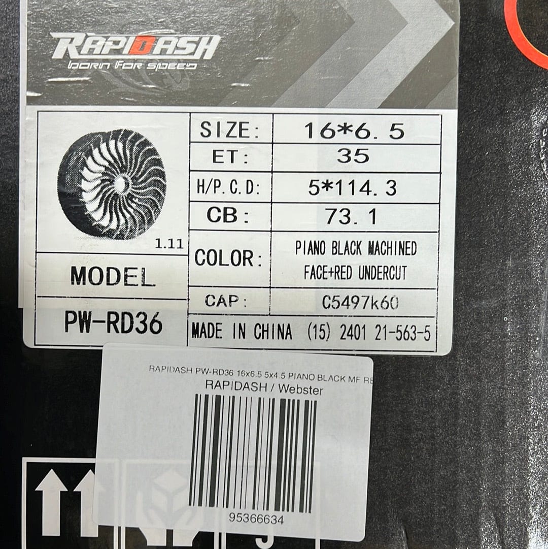 RAPIDASH PW - RD36 16x6.5 5x4.5 PIANO BLACK MF RED - Gun Hill Tire House (WTW - WHOLESALE TIRES & WHEELS)