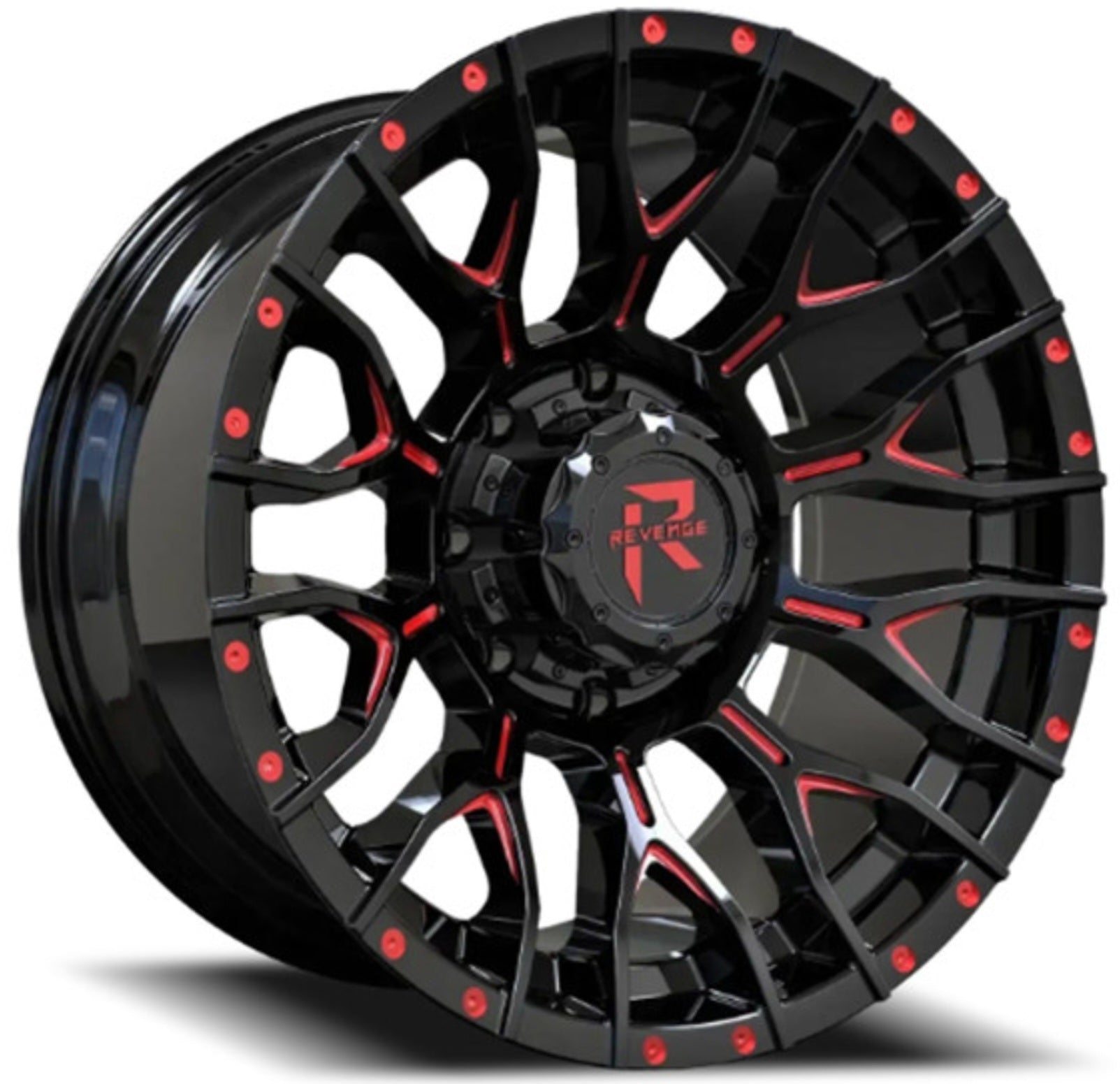 REVENGE RV - 201 20X10 5X127 5X139.7 BLACK AND RED MILLED - Gun Hill Tire House (WTW - WHOLESALE TIRES & WHEELS)