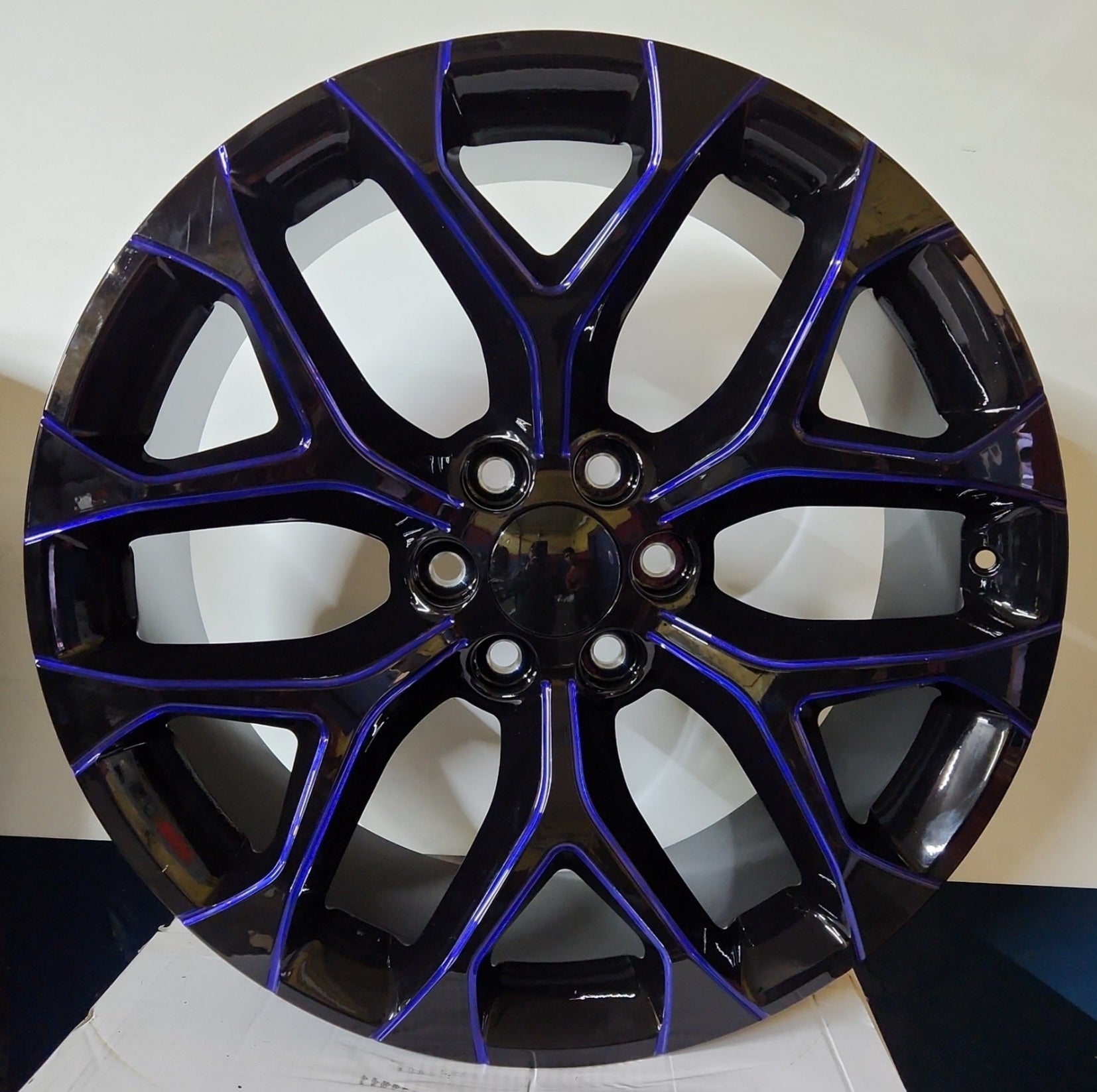 6Q22 22X9.0 6X139.7 GLOSS BLACK BLUE MILL - Gun Hill Tire House (WTW - WHOLESALE TIRES & WHEELS)